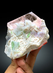 Exquisite Pink Morganite with Green Tourmalines, Lepidolite and Cleavelandite Albite Specimen from Afghanistan - 382 gram