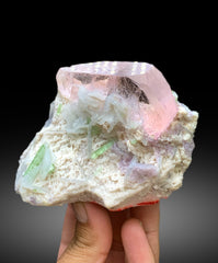 Exquisite Pink Morganite with Green Tourmalines, Lepidolite and Cleavelandite Albite Specimen from Afghanistan - 382 gram