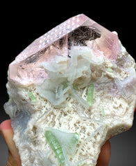 Exquisite Pink Morganite with Green Tourmalines, Lepidolite and Cleavelandite Albite Specimen from Afghanistan - 382 gram