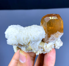 Rich Golden Color Topaz Crystal on Cleavelandite Albite from Pakistan - 136 gram