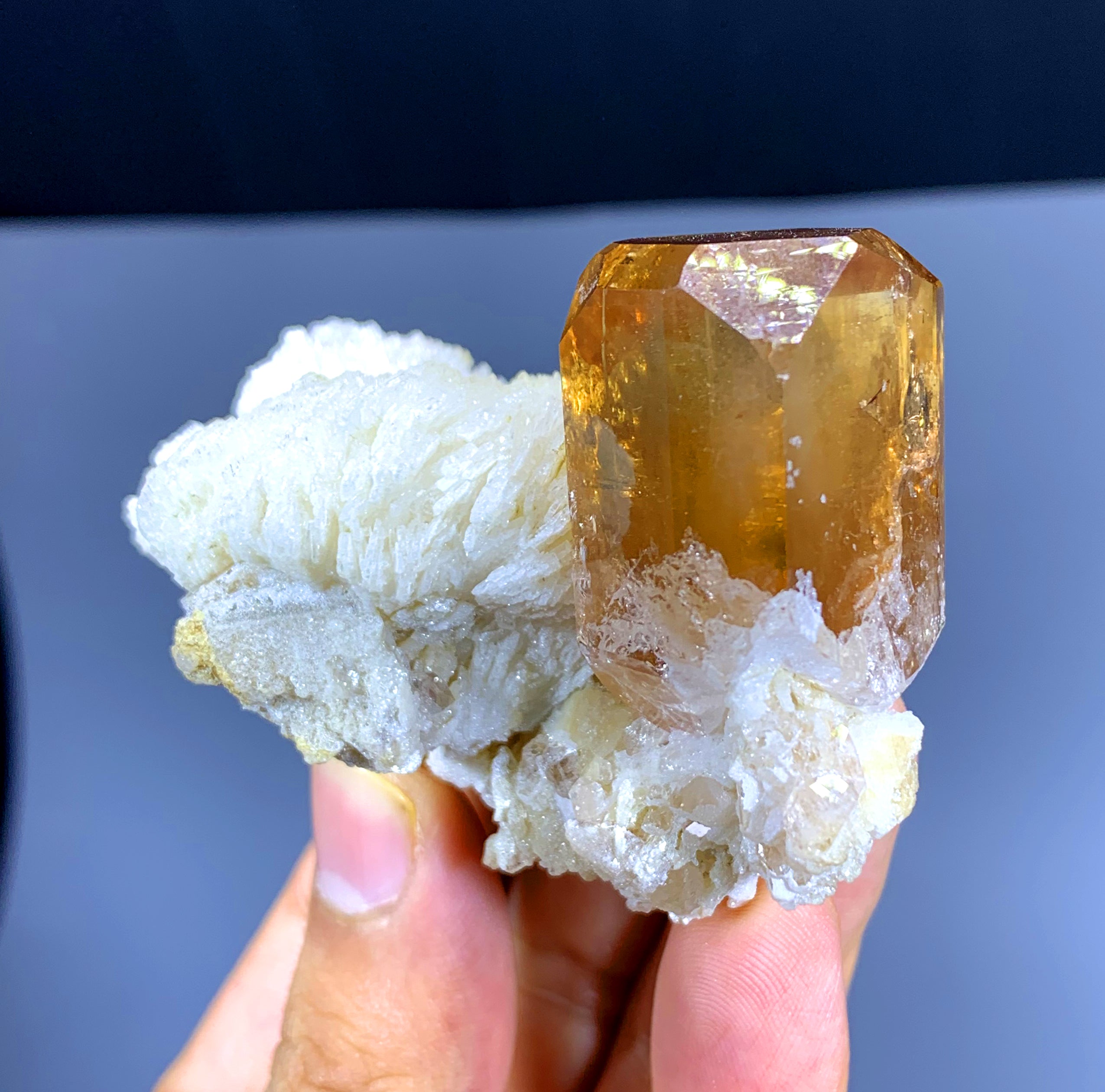 Rich Golden Color Topaz Crystal on Cleavelandite Albite from Pakistan - 136 gram