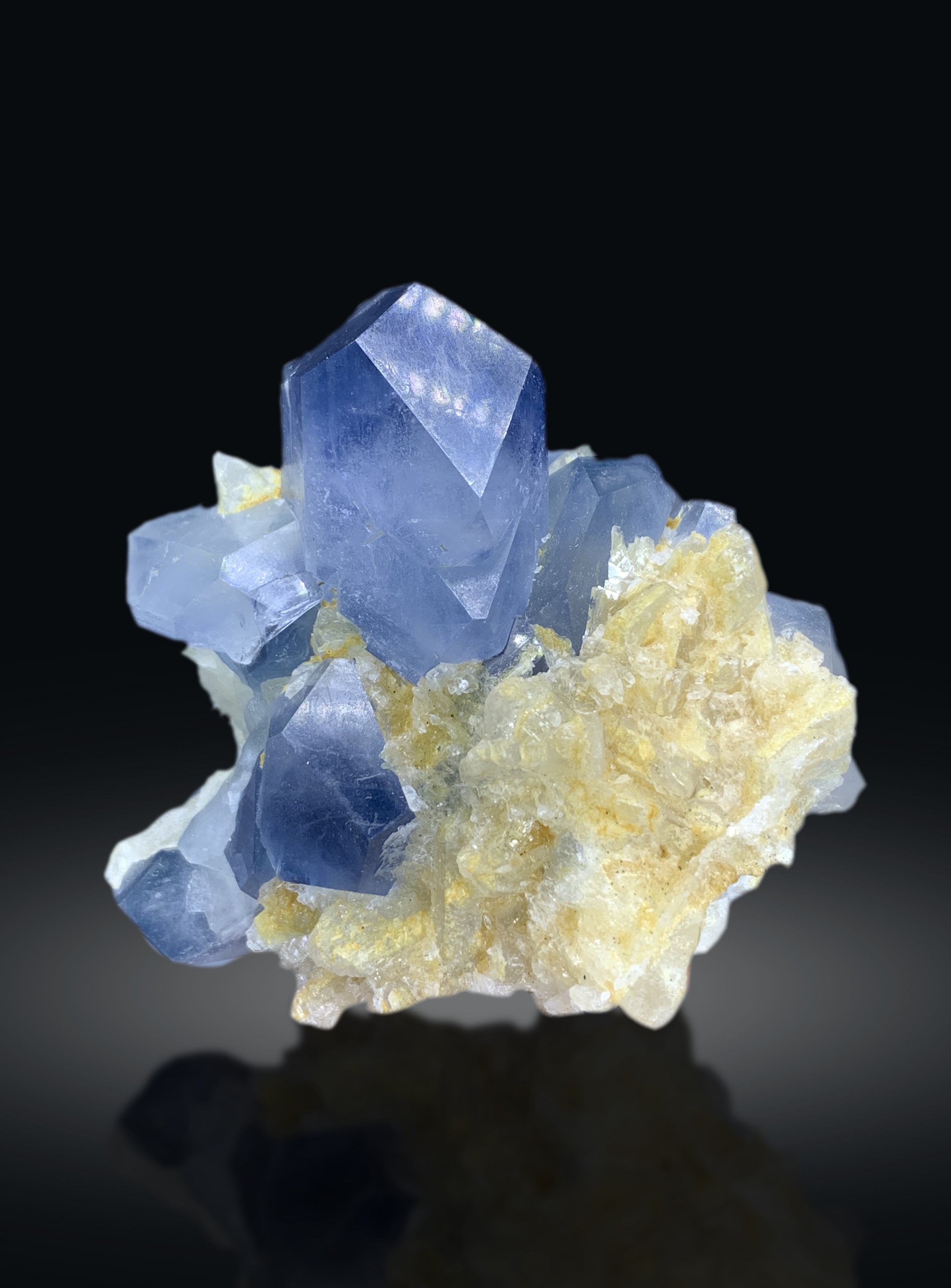 Natural Blue Color Celestine Cluster on Calcite from Afghanistan - 226 grams