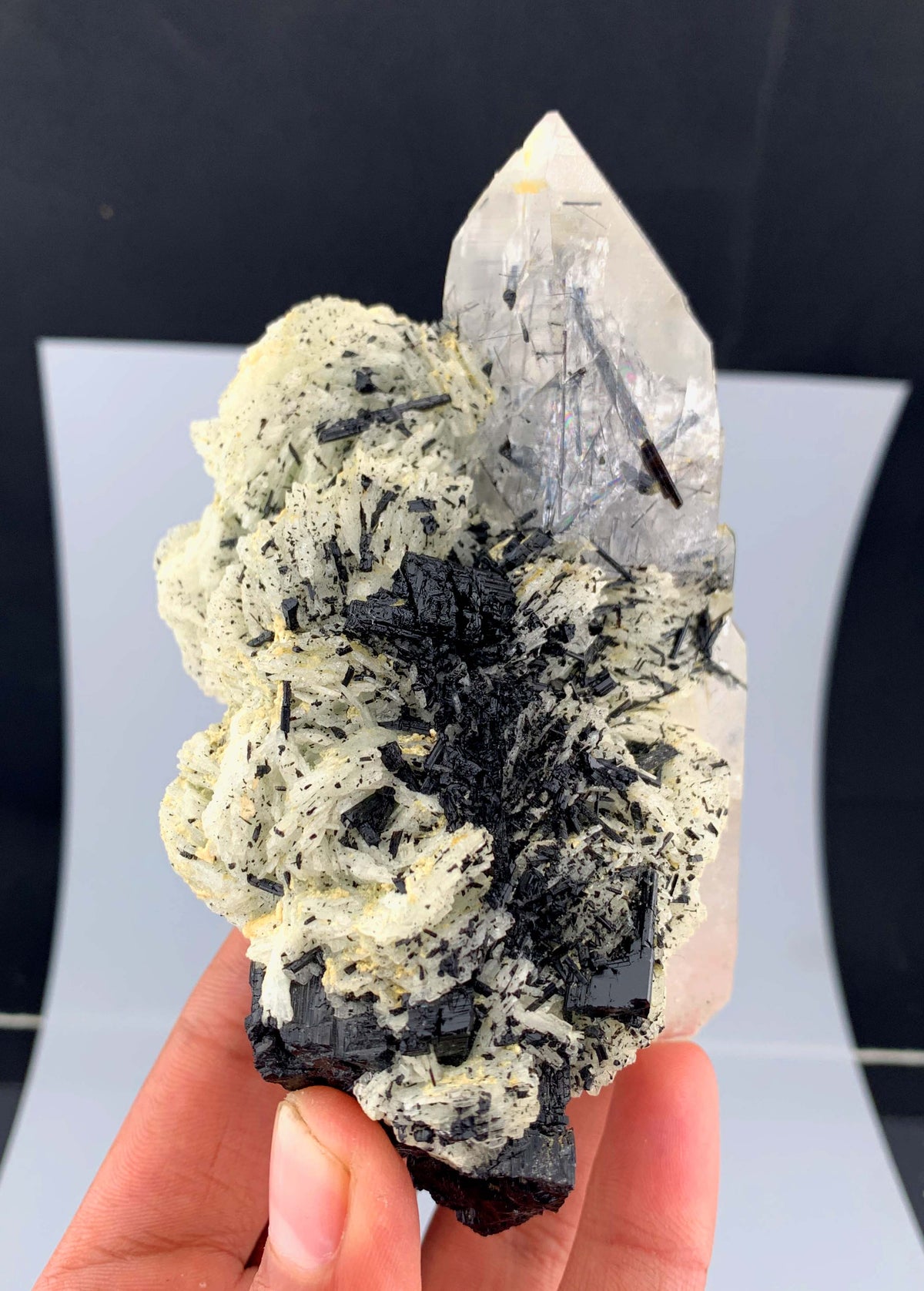 Schorl Black Tourmaline Crystal On Quartz And Albite From Afghanistan - 292 Grams