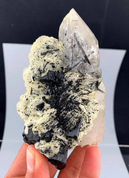 Schorl Black Tourmaline Crystal On Quartz And Albite From Afghanistan - 292 Grams