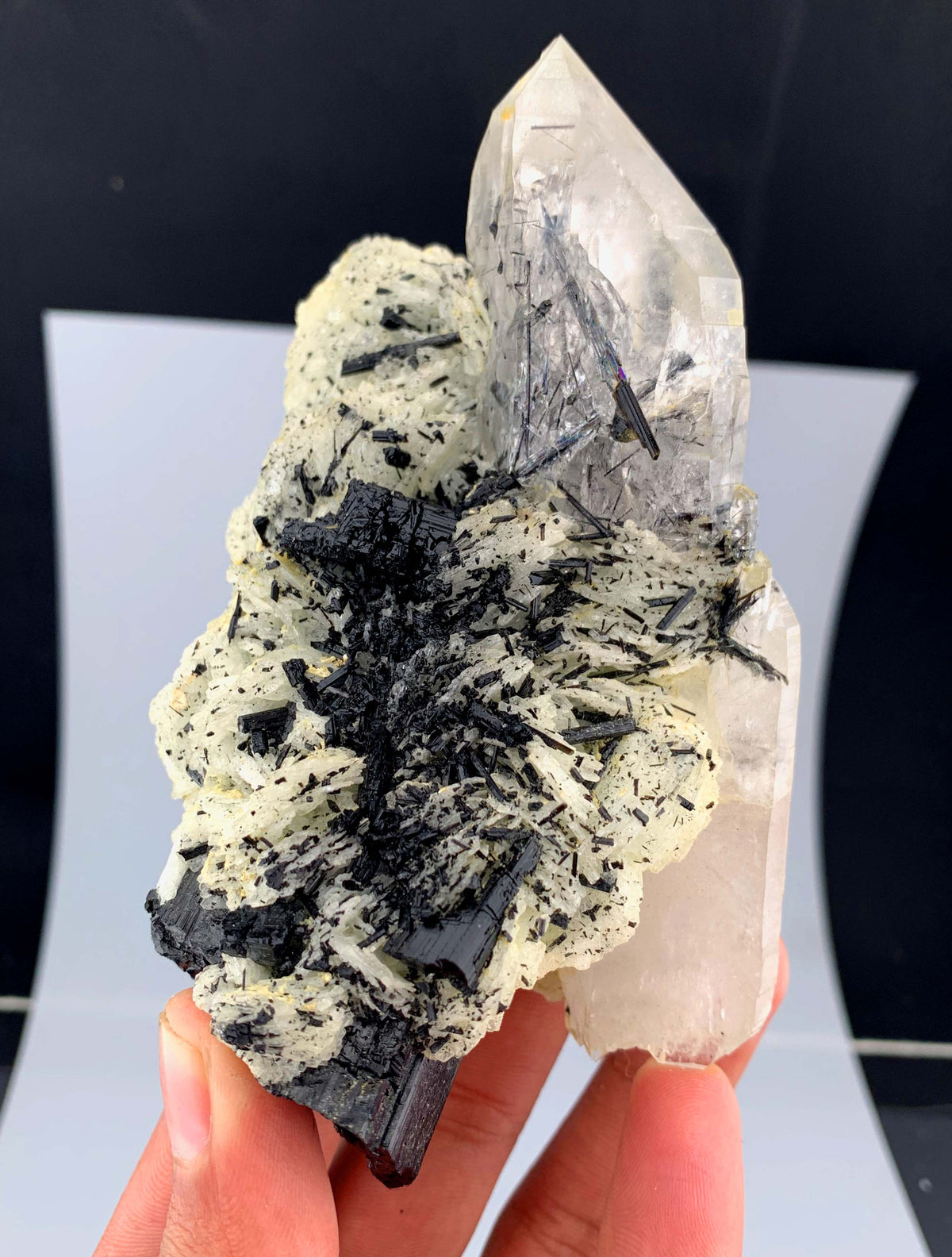 Schorl Black Tourmaline Crystal On Quartz And Albite From Afghanistan - 292 Grams
