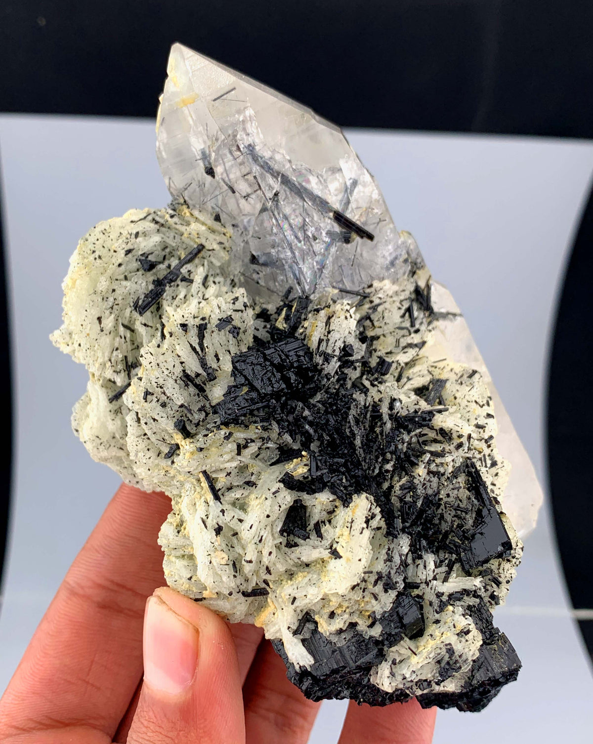 Schorl Black Tourmaline Crystal On Quartz And Albite From Afghanistan - 292 Grams