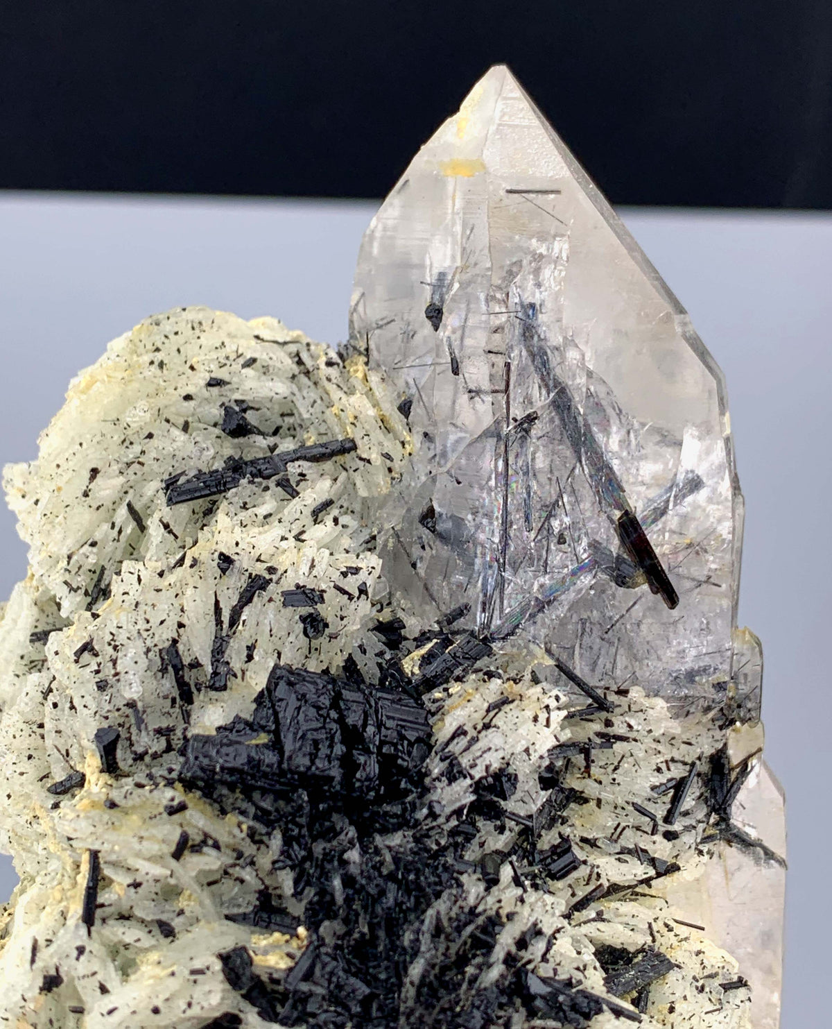 Schorl Black Tourmaline Crystal On Quartz And Albite From Afghanistan - 292 Grams