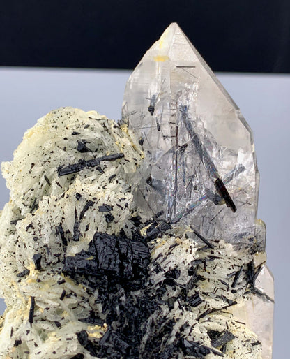 Schorl Black Tourmaline Crystal On Quartz And Albite From Afghanistan - 292 Grams