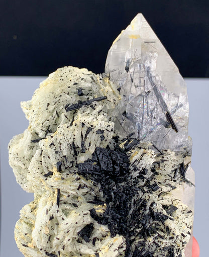 Schorl Black Tourmaline Crystal On Quartz And Albite From Afghanistan - 292 Grams