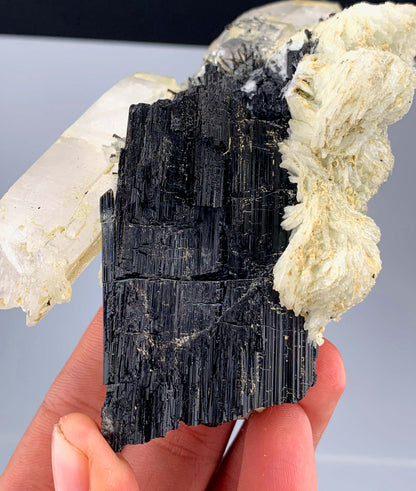 Schorl Black Tourmaline Crystal On Quartz And Albite From Afghanistan - 292 Grams