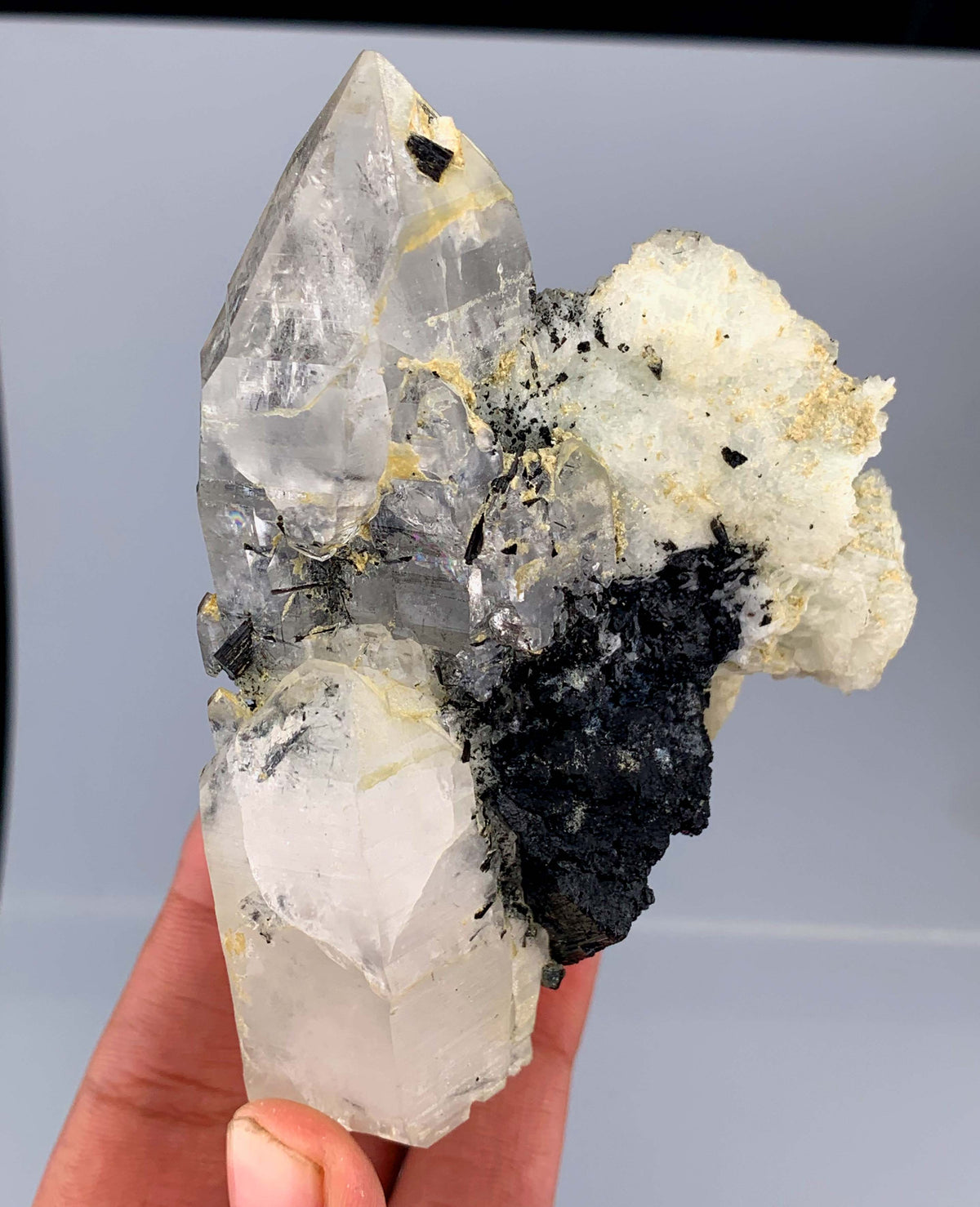 Schorl Black Tourmaline Crystal On Quartz And Albite From Afghanistan - 292 Grams