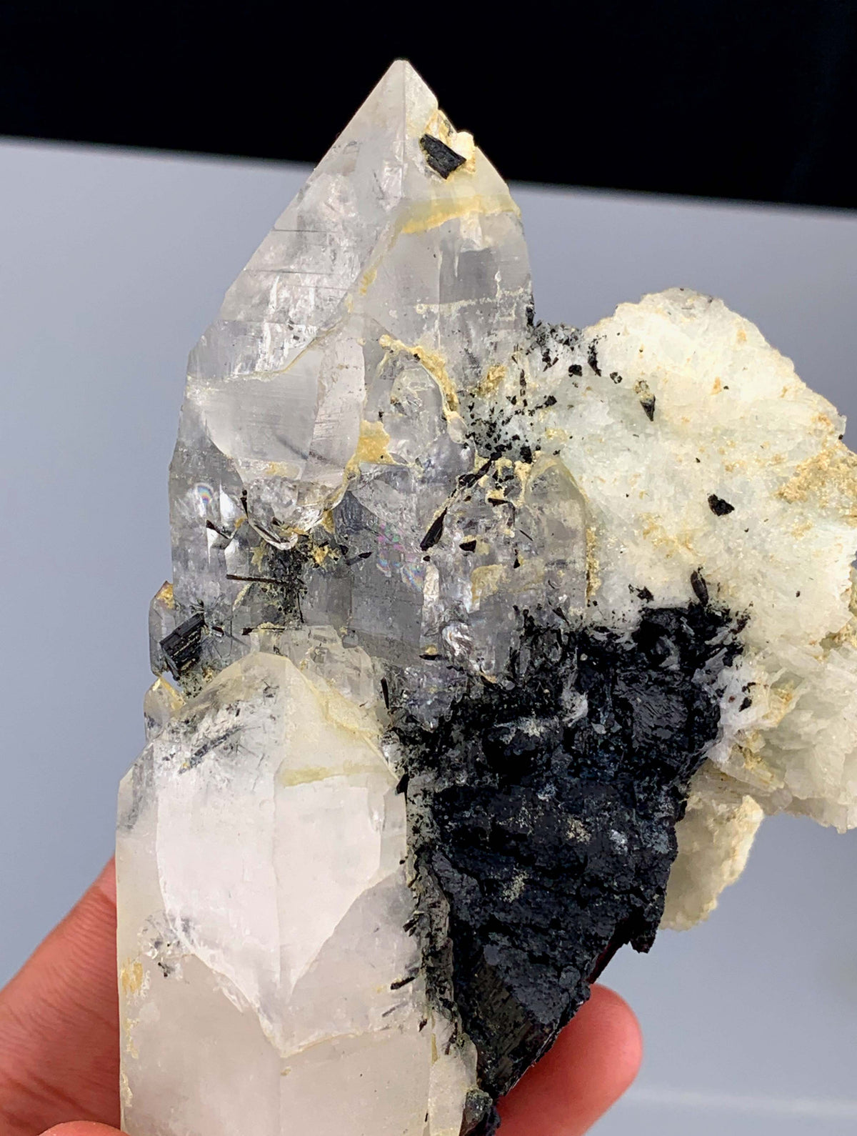 Schorl Black Tourmaline Crystal On Quartz And Albite From Afghanistan - 292 Grams
