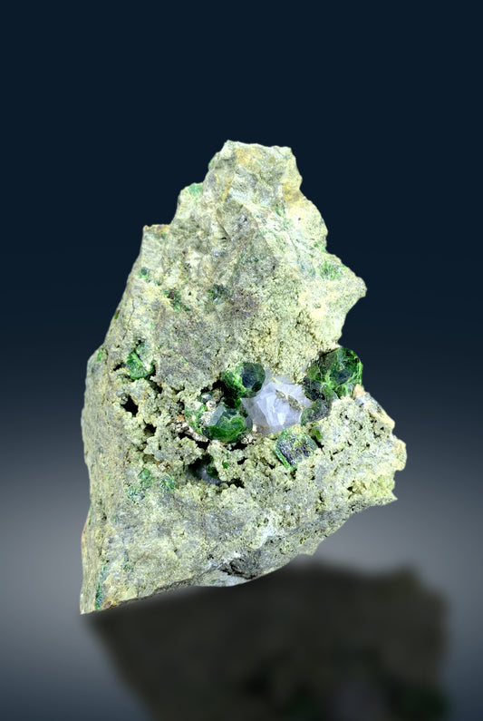 Lush Green Demantoid Garnet Crystals on Matrix Mineral Specimen - 275 gram