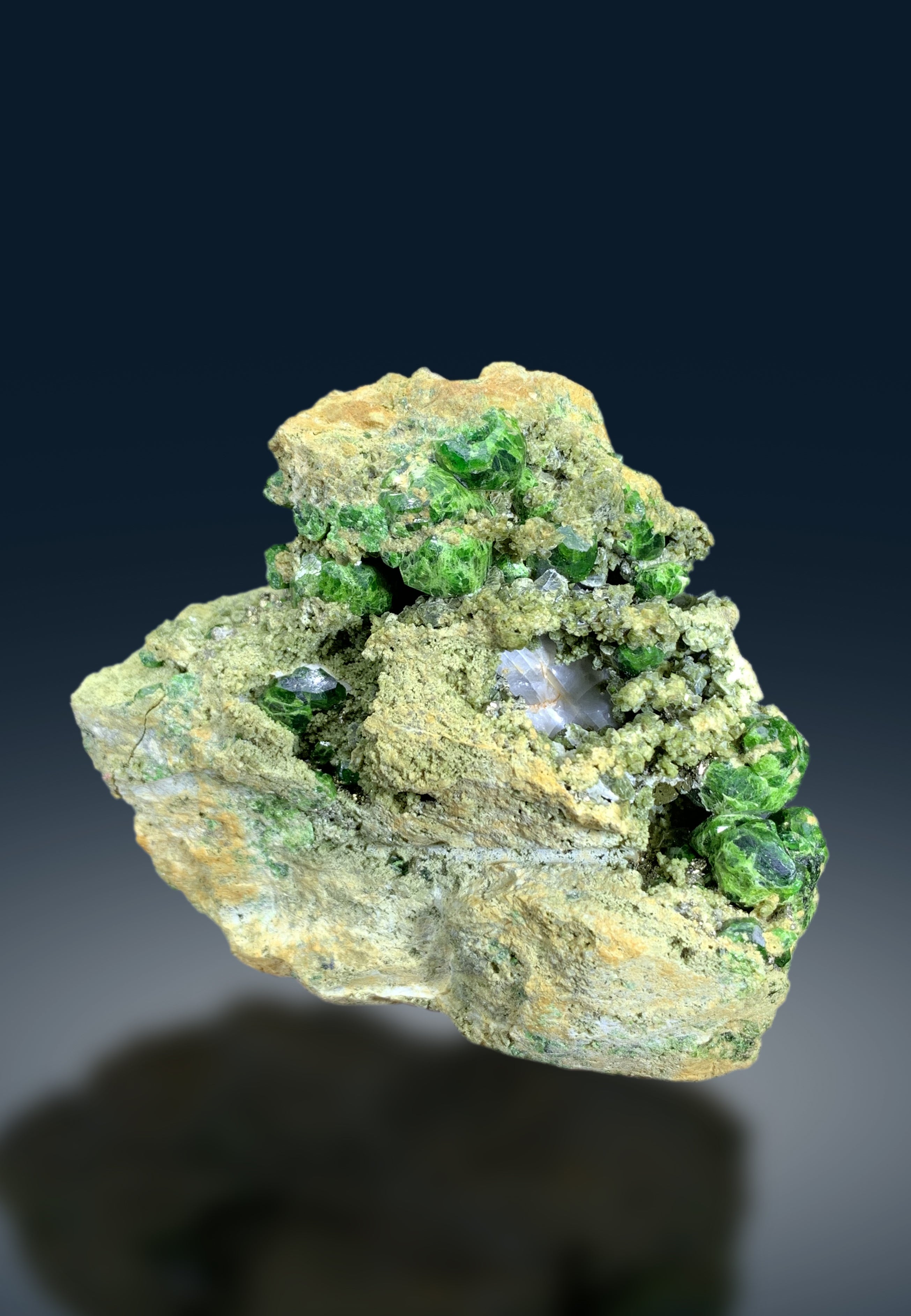 Lush Green Demantoid Garnet Crystals Cluster on Matrix Mineral Specimen - 473 gram