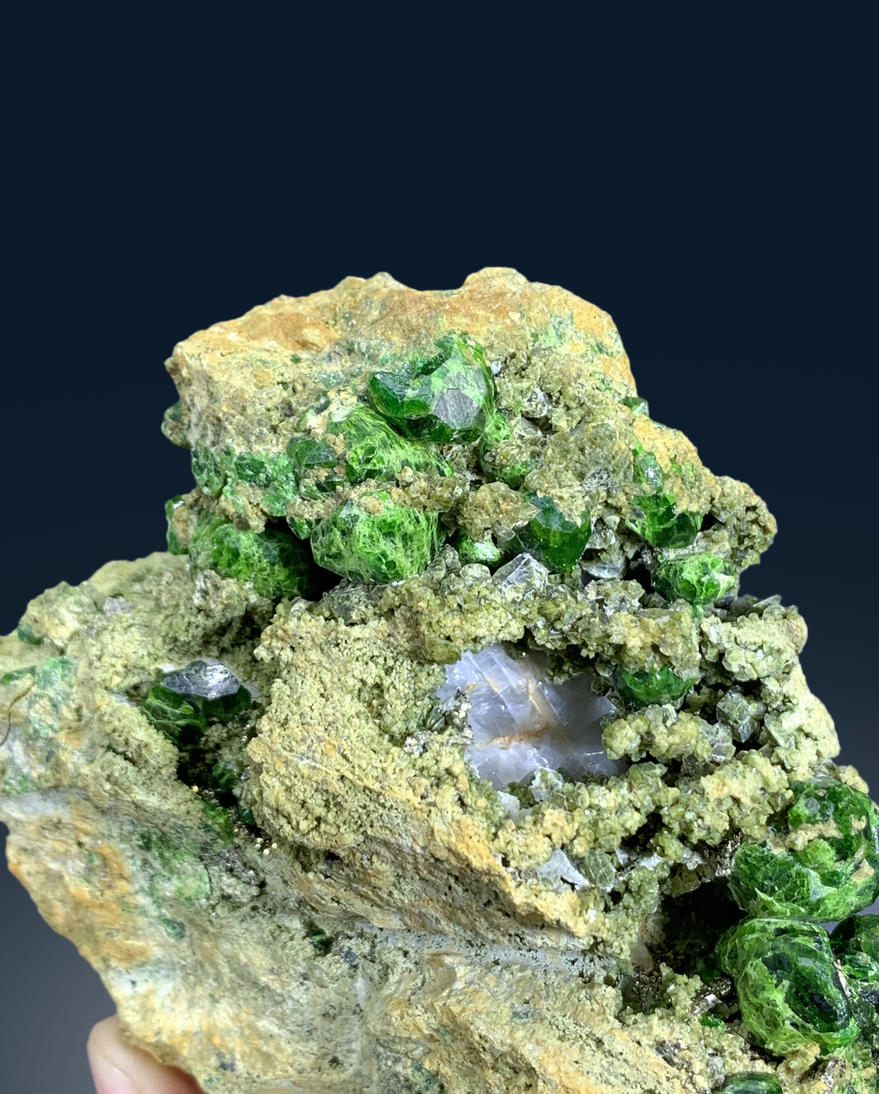 Lush Green Demantoid Garnet Crystals Cluster on Matrix Mineral Specimen - 473 gram