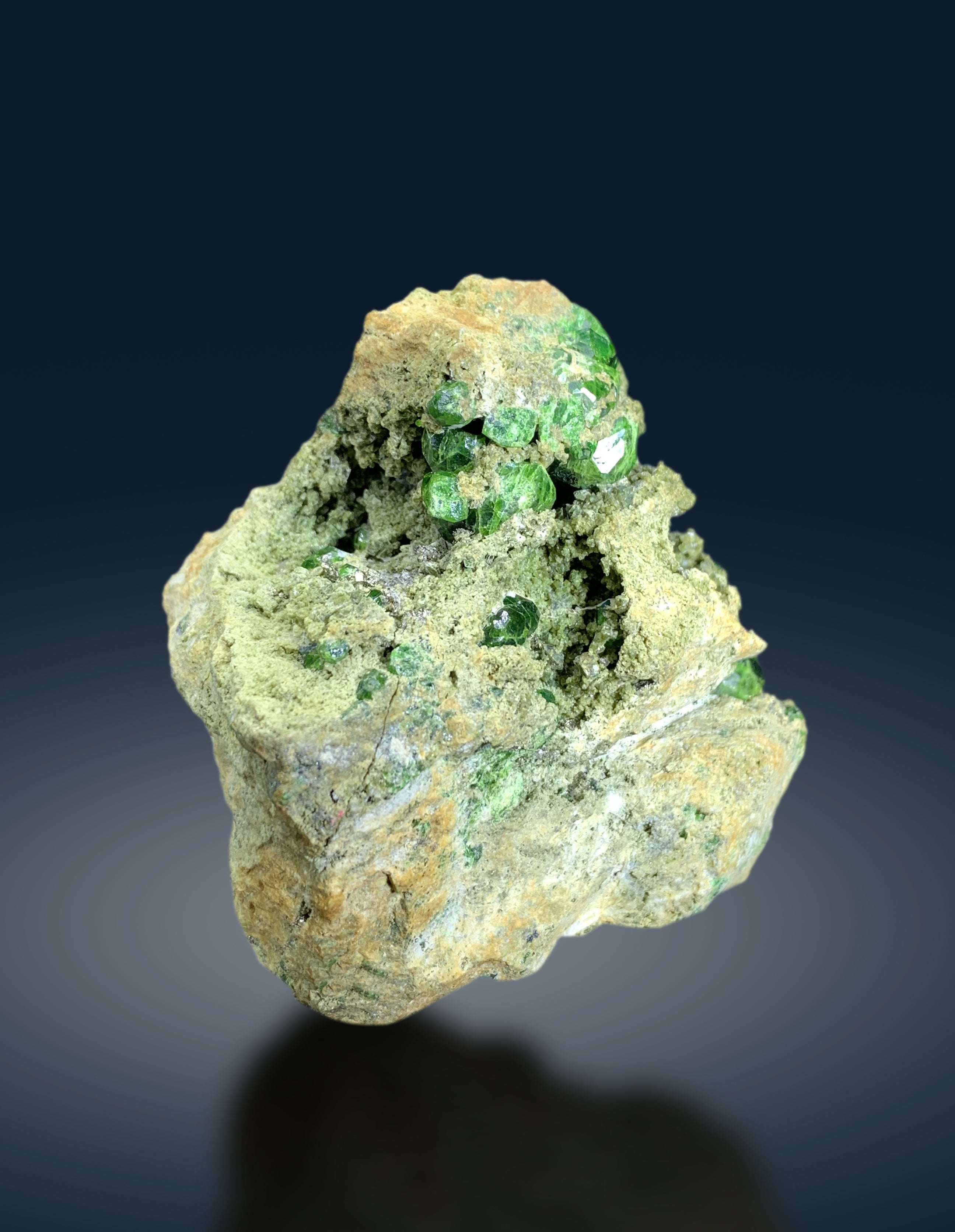 Lush Green Demantoid Garnet Crystals Cluster on Matrix Mineral Specimen - 473 gram