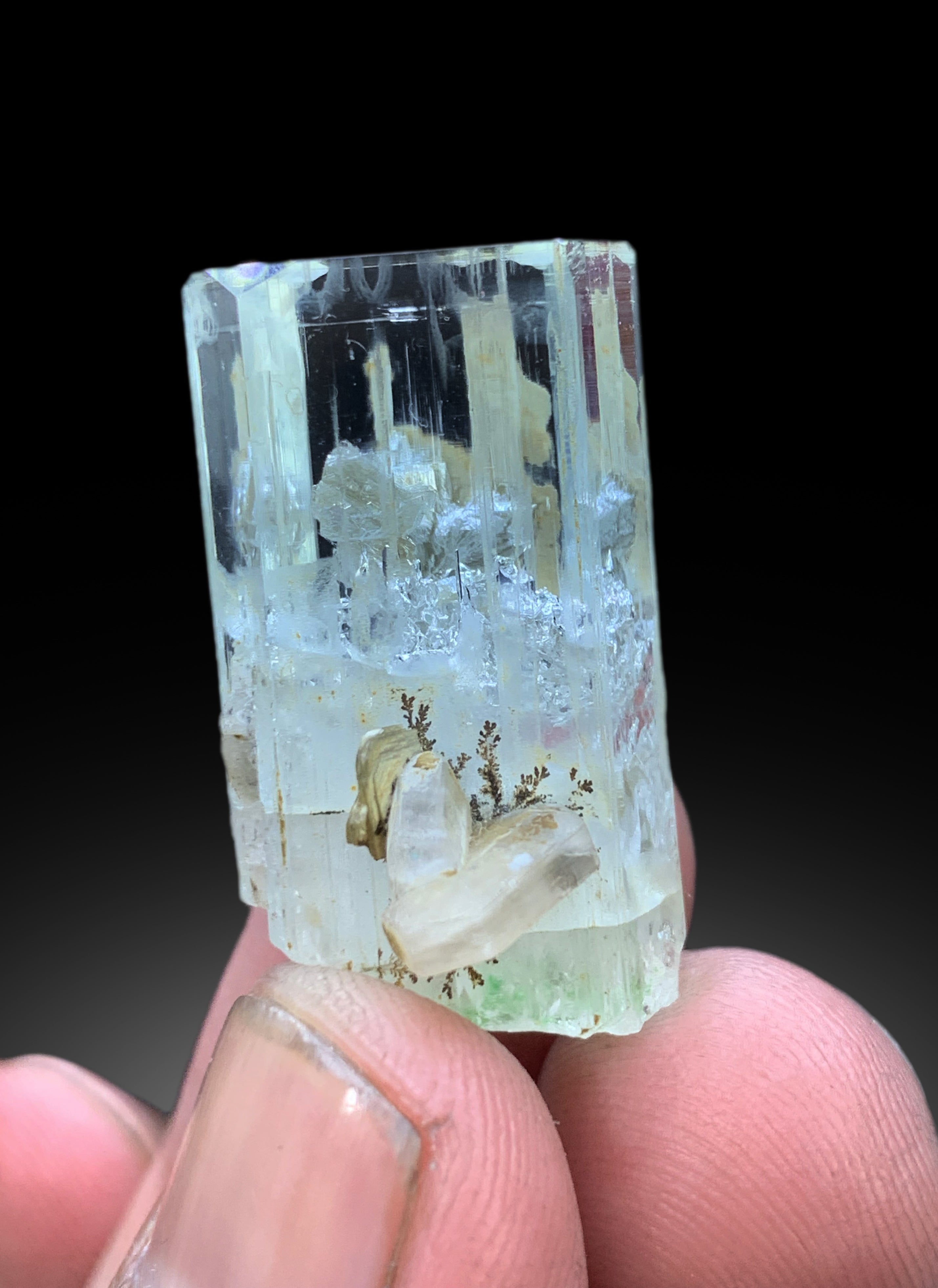 Sky Blue Aquamarine with Dendrites and Fluorescent Apatite from Shigar Pakistan - 12 grams