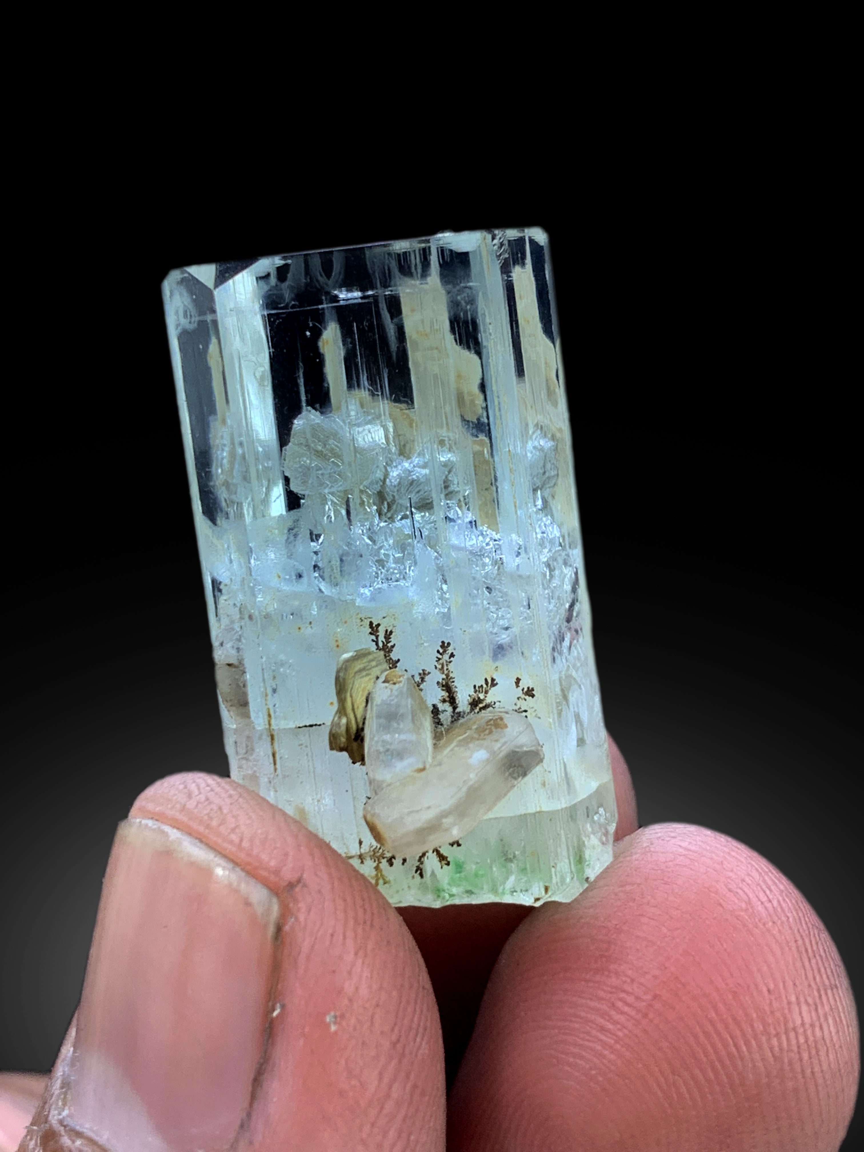 Sky Blue Aquamarine with Dendrites and Fluorescent Apatite from Shigar Pakistan - 12 grams