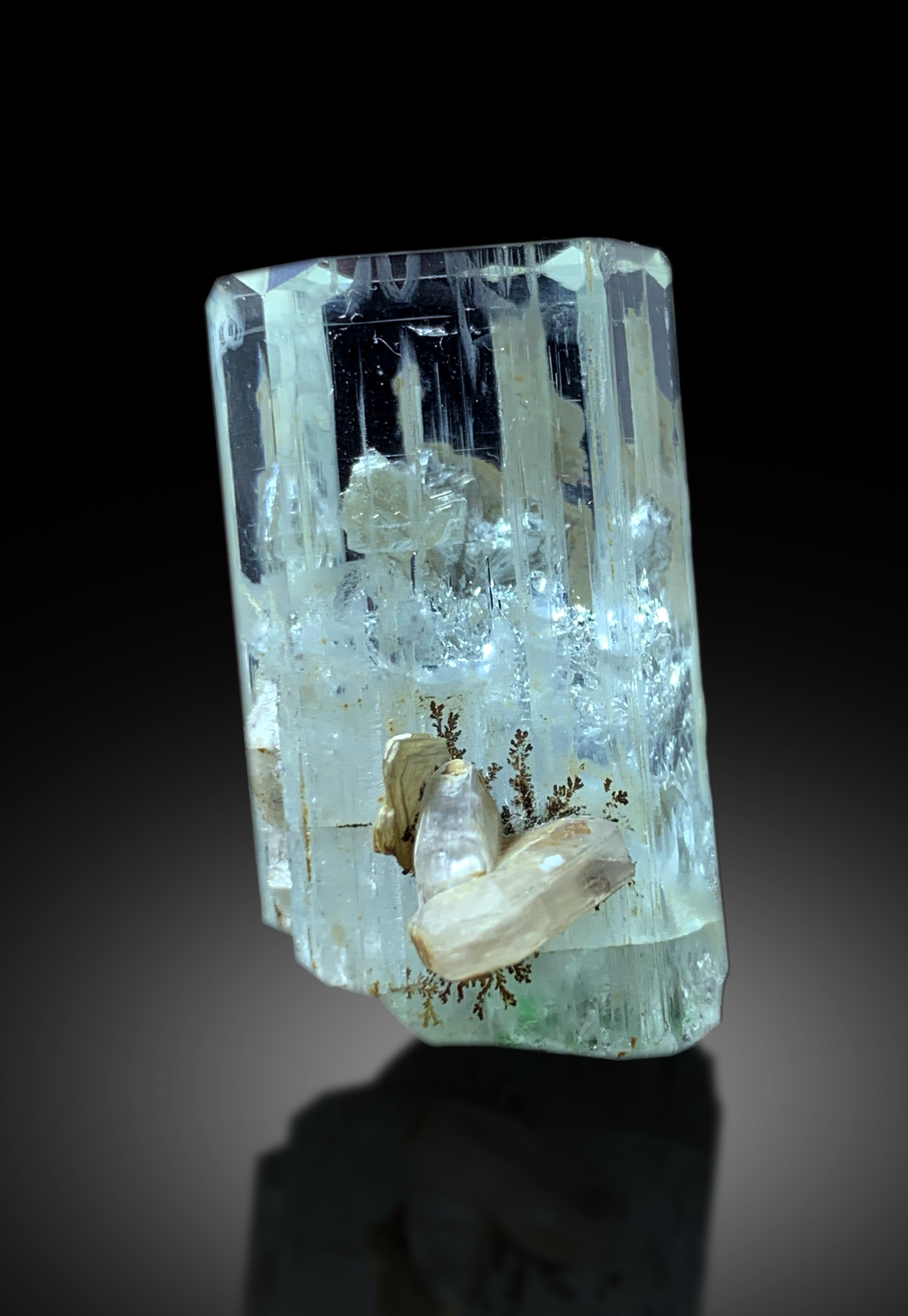 Sky Blue Aquamarine with Dendrites and Fluorescent Apatite from Shigar Pakistan - 12 grams