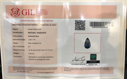 Pear Shape Royal Blue Color Tanzanite gemtone, Loose Gemstone, Tanzanite Faceted Cut Stone, Gemstone Jewelry - 5.95 CT