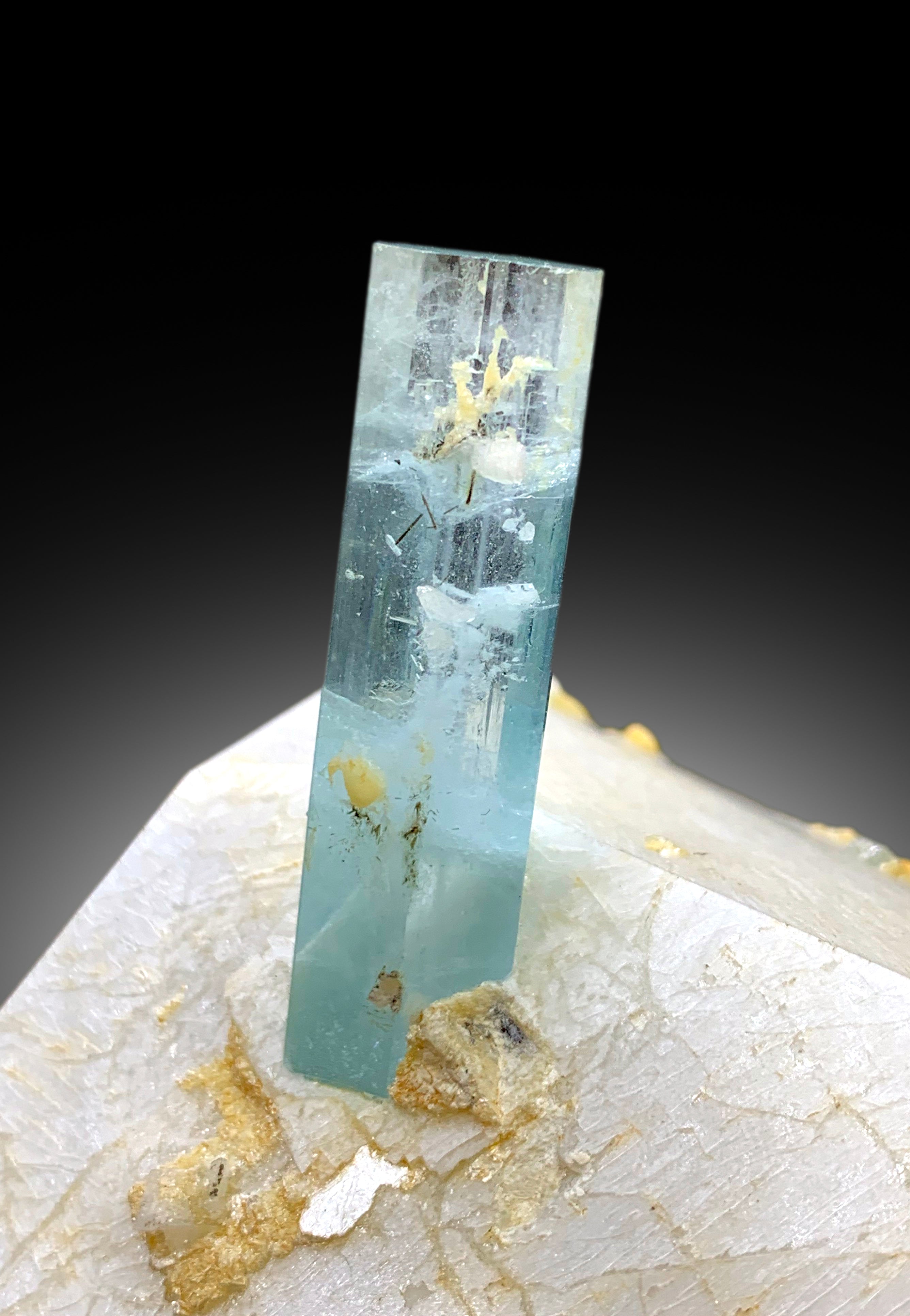 Natural Sky Blue Color Aquamarine Crystal on Microcline Feldpsar with Quartz, Aquamarine Specimen from Shigar valley Skardu Pakistan, 2465 g