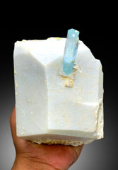 Natural Sky Blue Color Aquamarine Crystal on Microcline Feldpsar with Quartz, Aquamarine Specimen from Shigar valley Skardu Pakistan, 2465 g