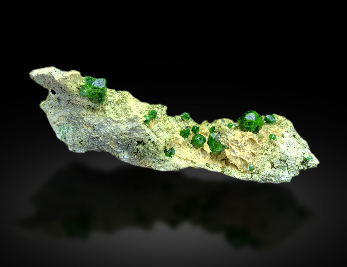 Lush Green Demantoid Garnet Crystals on Matrix, Demantoid Garnet Crystals Specimen - 86 gram