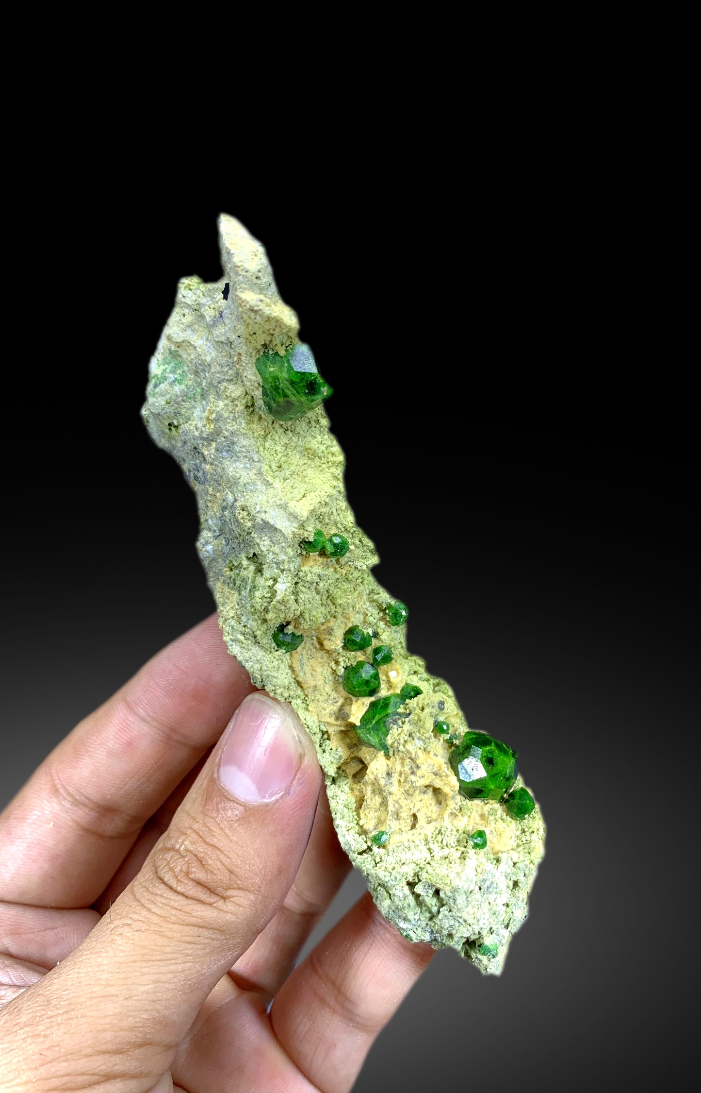 Lush Green Demantoid Garnet Crystals on Matrix, Demantoid Garnet Crystals Specimen - 86 gram