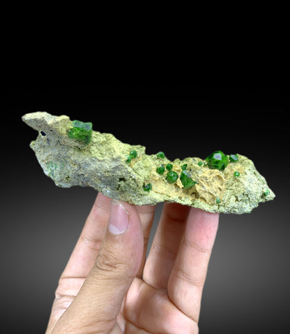 Lush Green Demantoid Garnet Crystals on Matrix, Demantoid Garnet Crystals Specimen - 86 gram