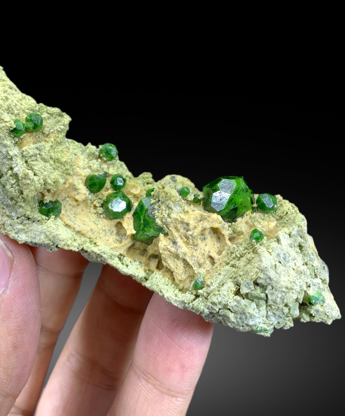 Lush Green Demantoid Garnet Crystals on Matrix, Demantoid Garnet Crystals Specimen - 86 gram