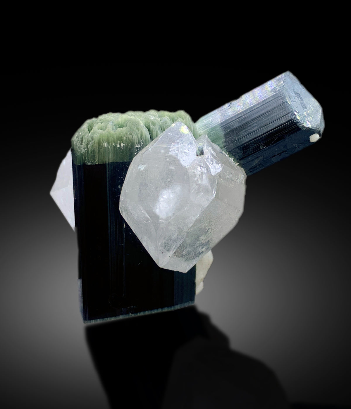 Green Cap Tourmaline Crystals on Quartz from Pakistan - 68 gram