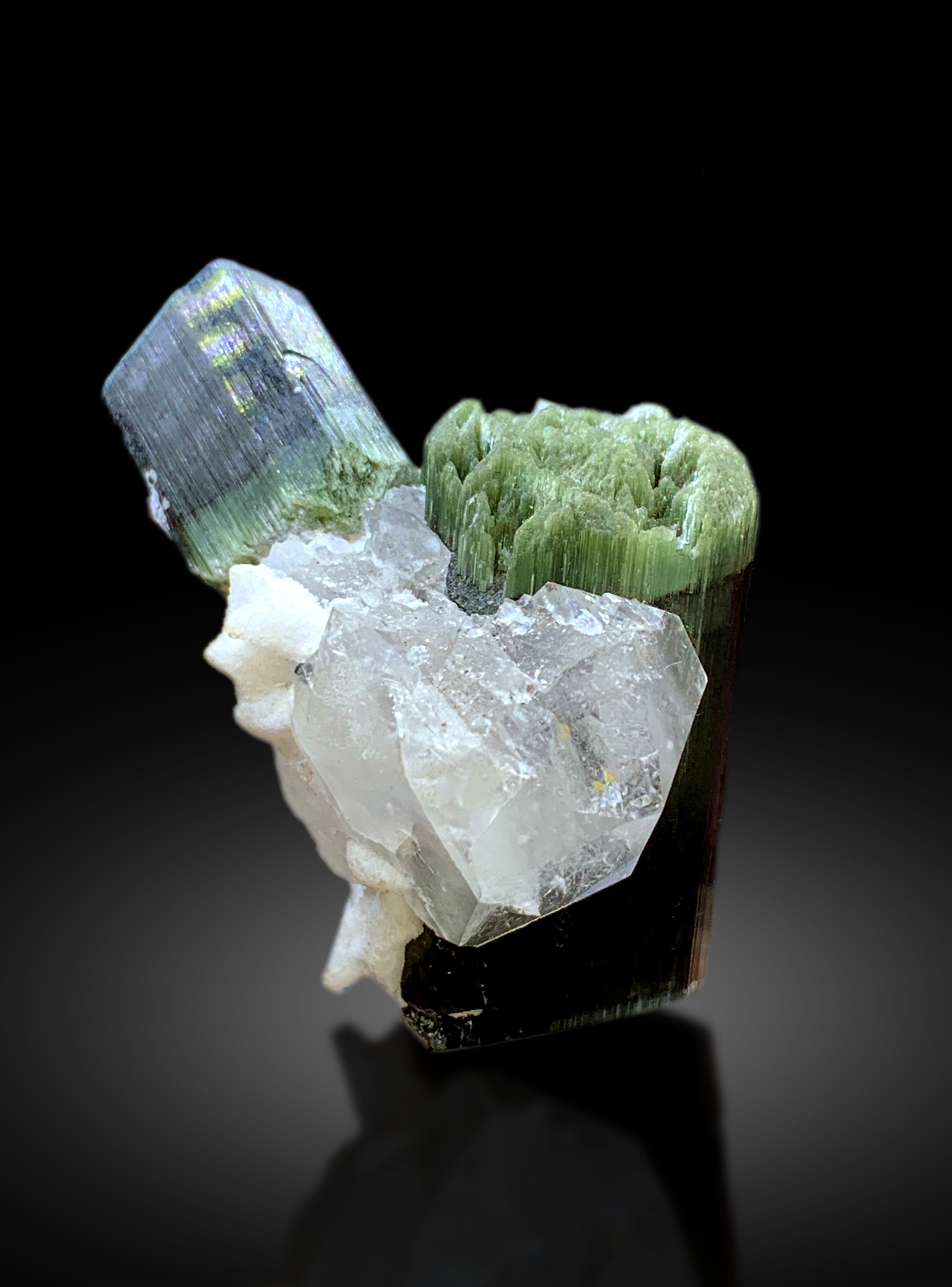 Green Cap Tourmaline Crystals on Quartz from Pakistan - 68 gram