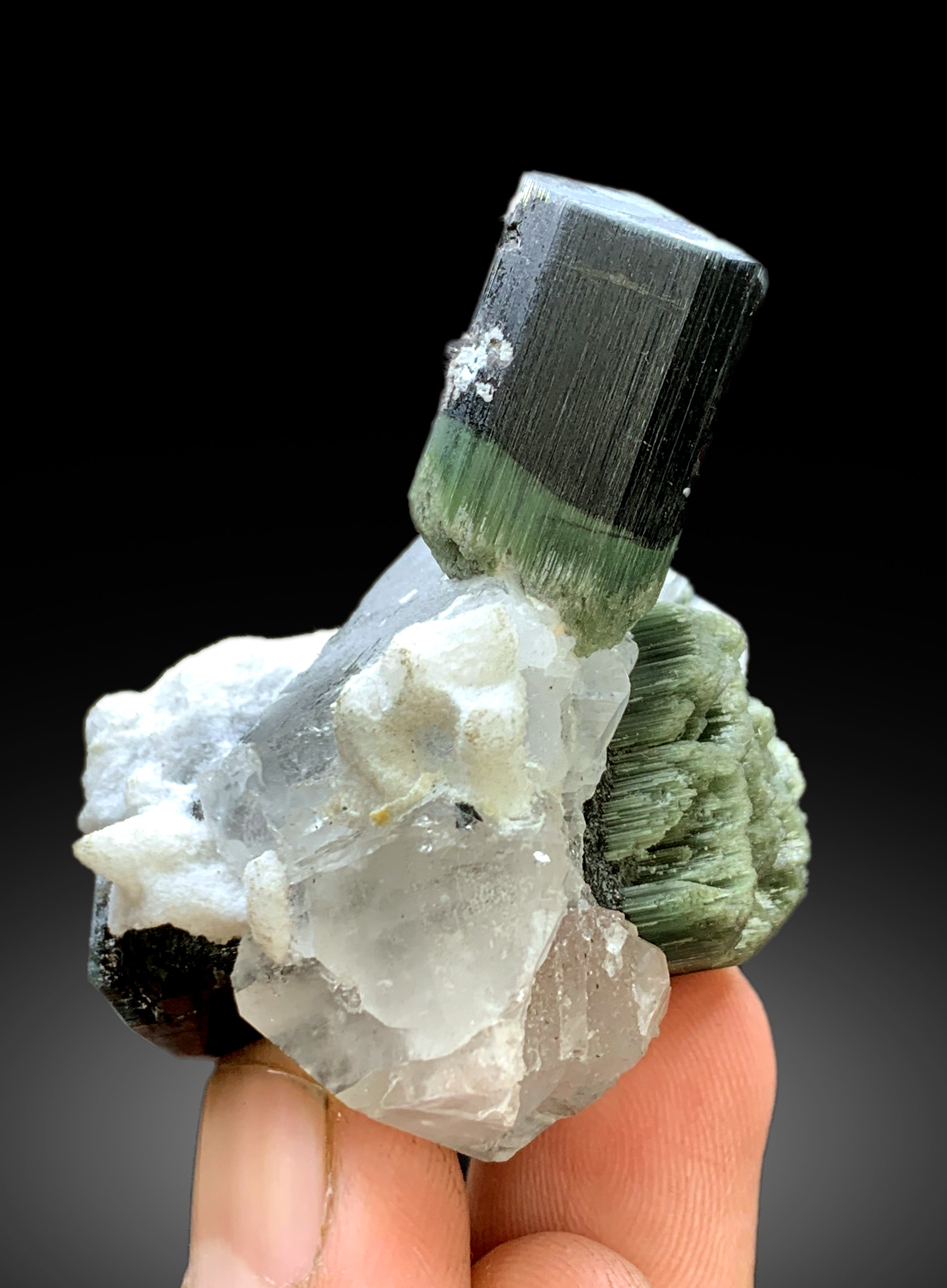 Green Cap Tourmaline Crystals on Quartz from Pakistan - 68 gram