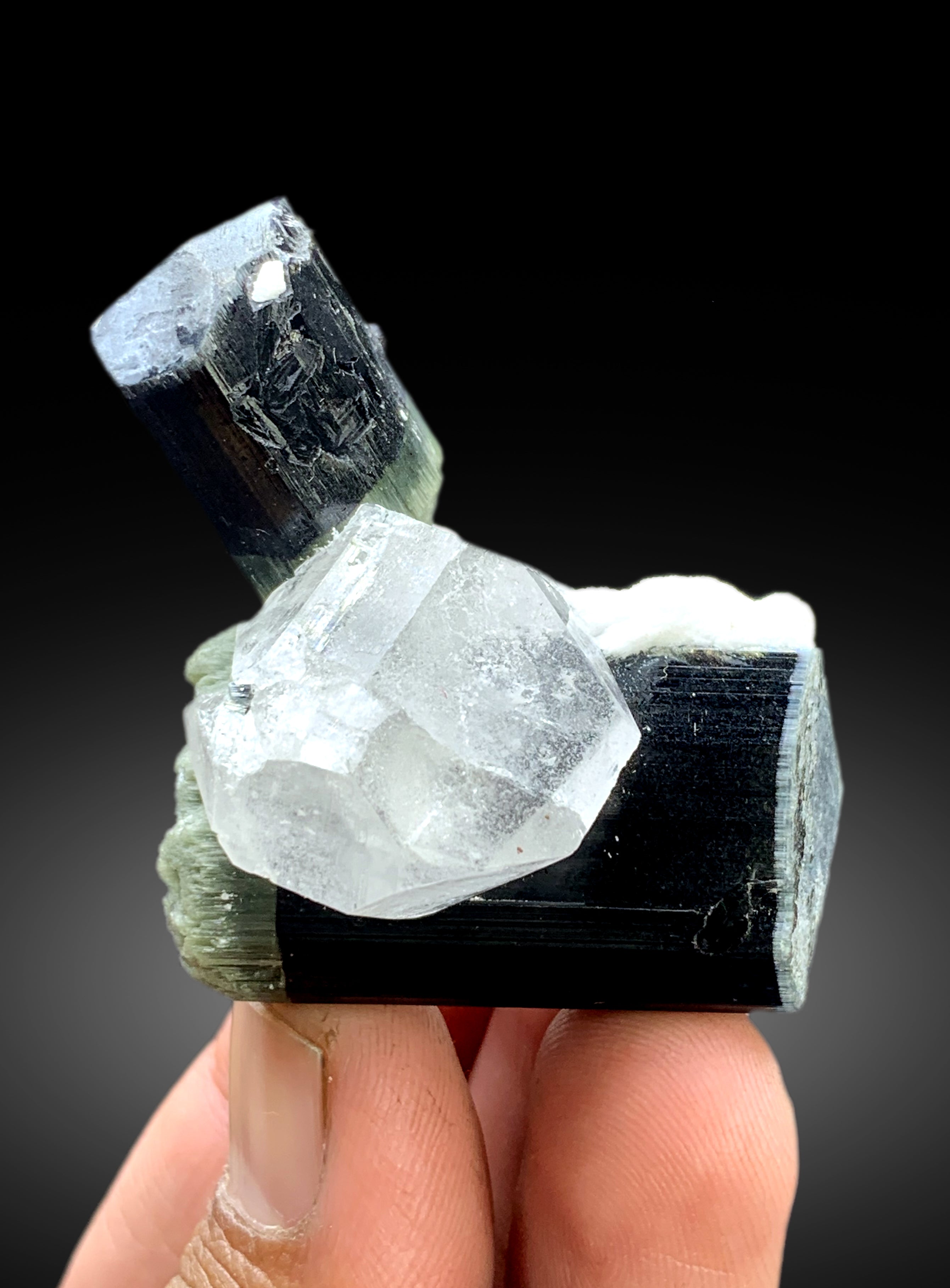 Green Cap Tourmaline Crystals on Quartz from Pakistan - 68 gram