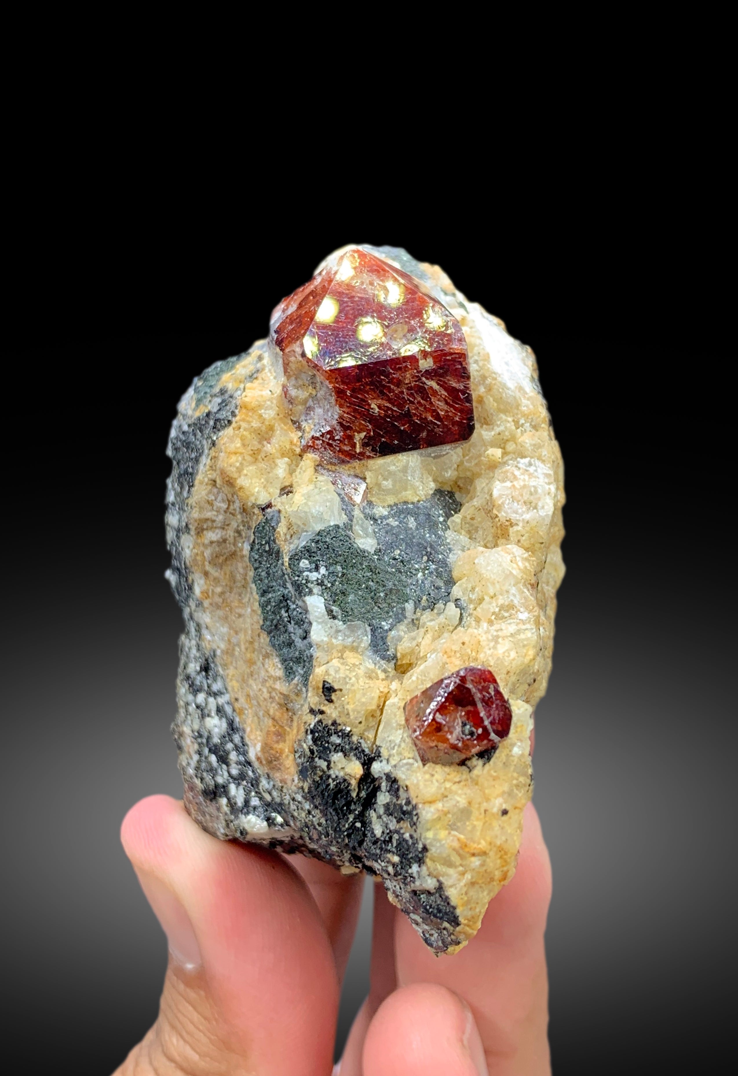 Natural Red Color Zircon Crystals on Matrix from Skardu Pakistan - 245 gram