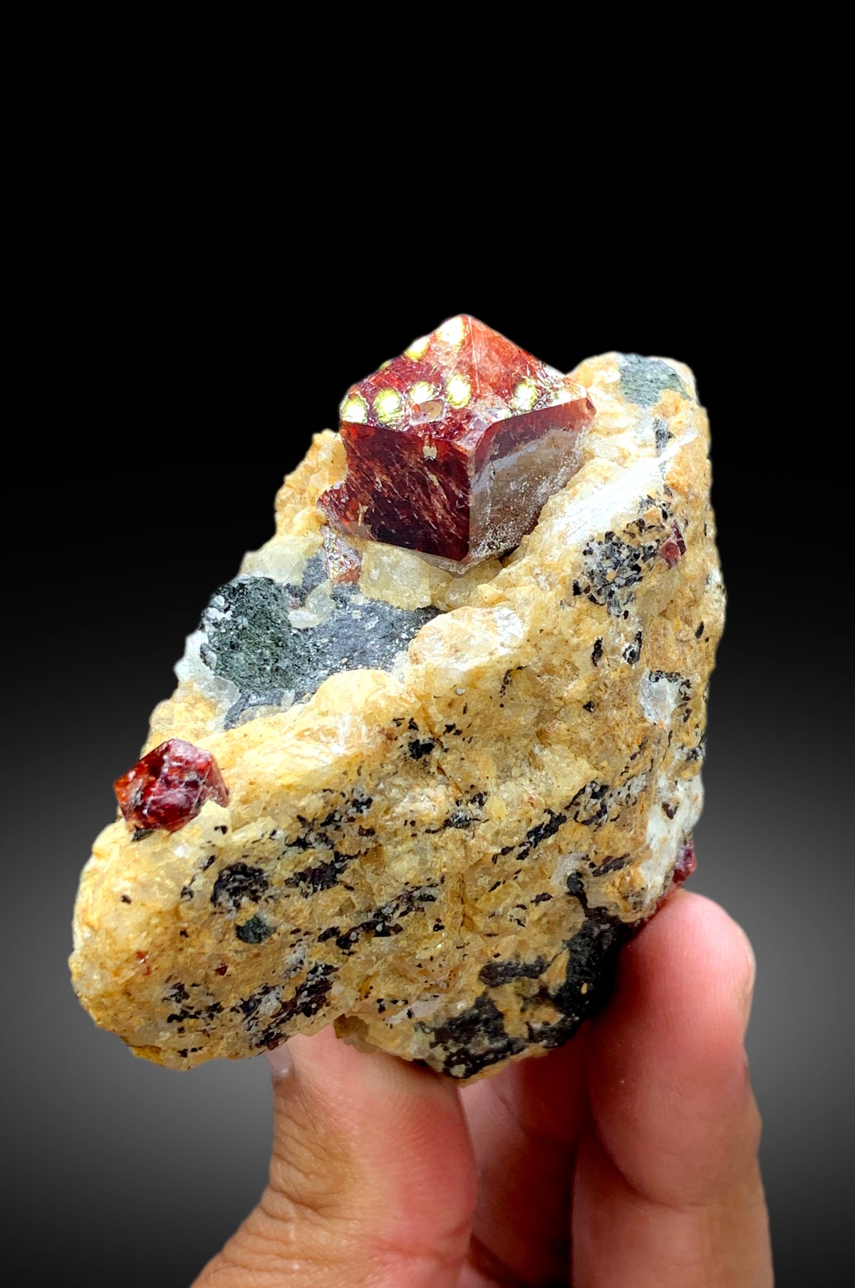 Natural Red Color Zircon Crystals on Matrix from Skardu Pakistan - 245 gram