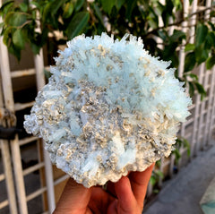 Sky Blue Aquamarine Cluster with Mica on Feldspar from Pakistan - 1157 grams