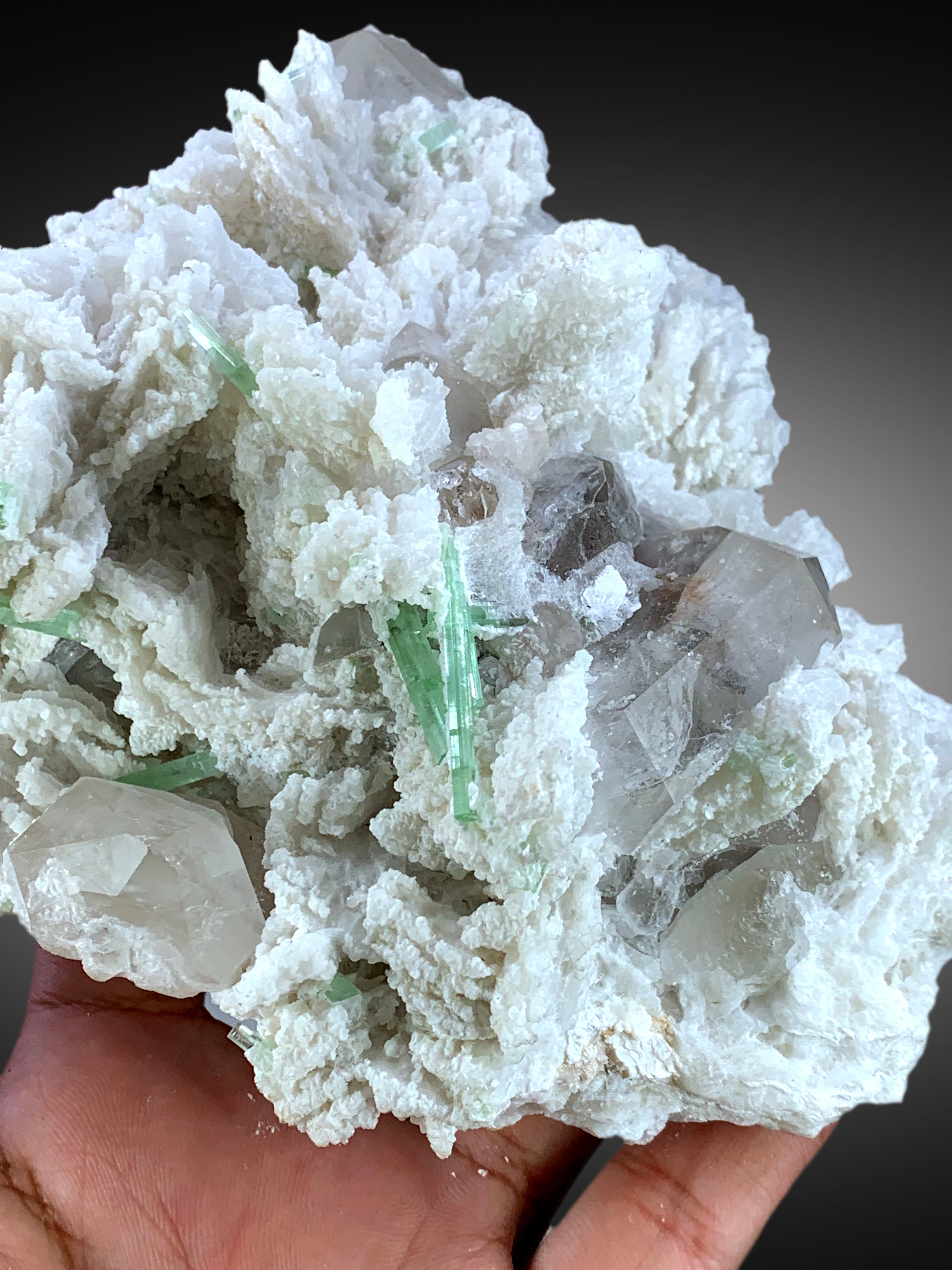 Natural Green Color Tourmaline Crystals with Quartz and Albite, Tourmaline Specimen, Raw Mineral, Tourmaline from Afghanistan - 1030 gram