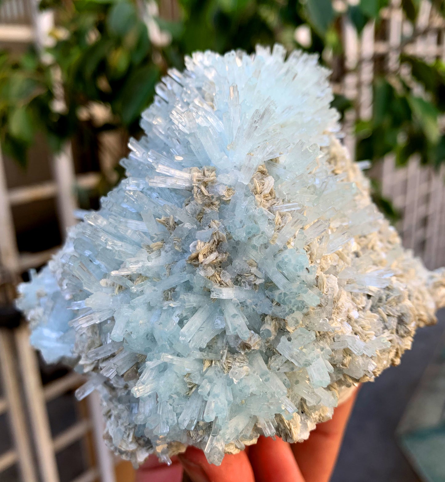 Sky Blue Aquamarine Cluster with Mica on Feldspar from Pakistan - 1157 grams