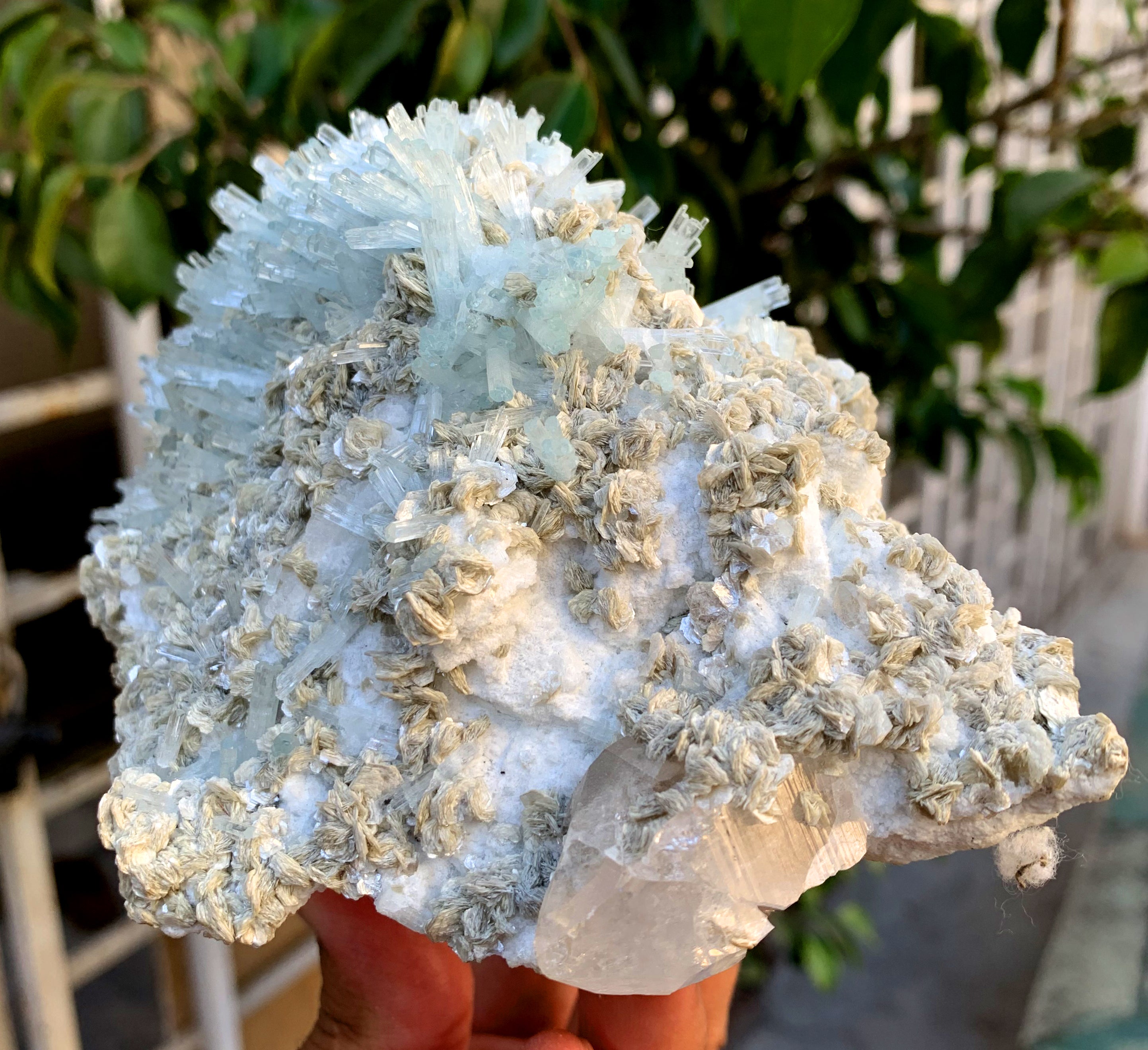 Sky Blue Aquamarine Cluster with Mica on Feldspar from Pakistan - 1157 grams