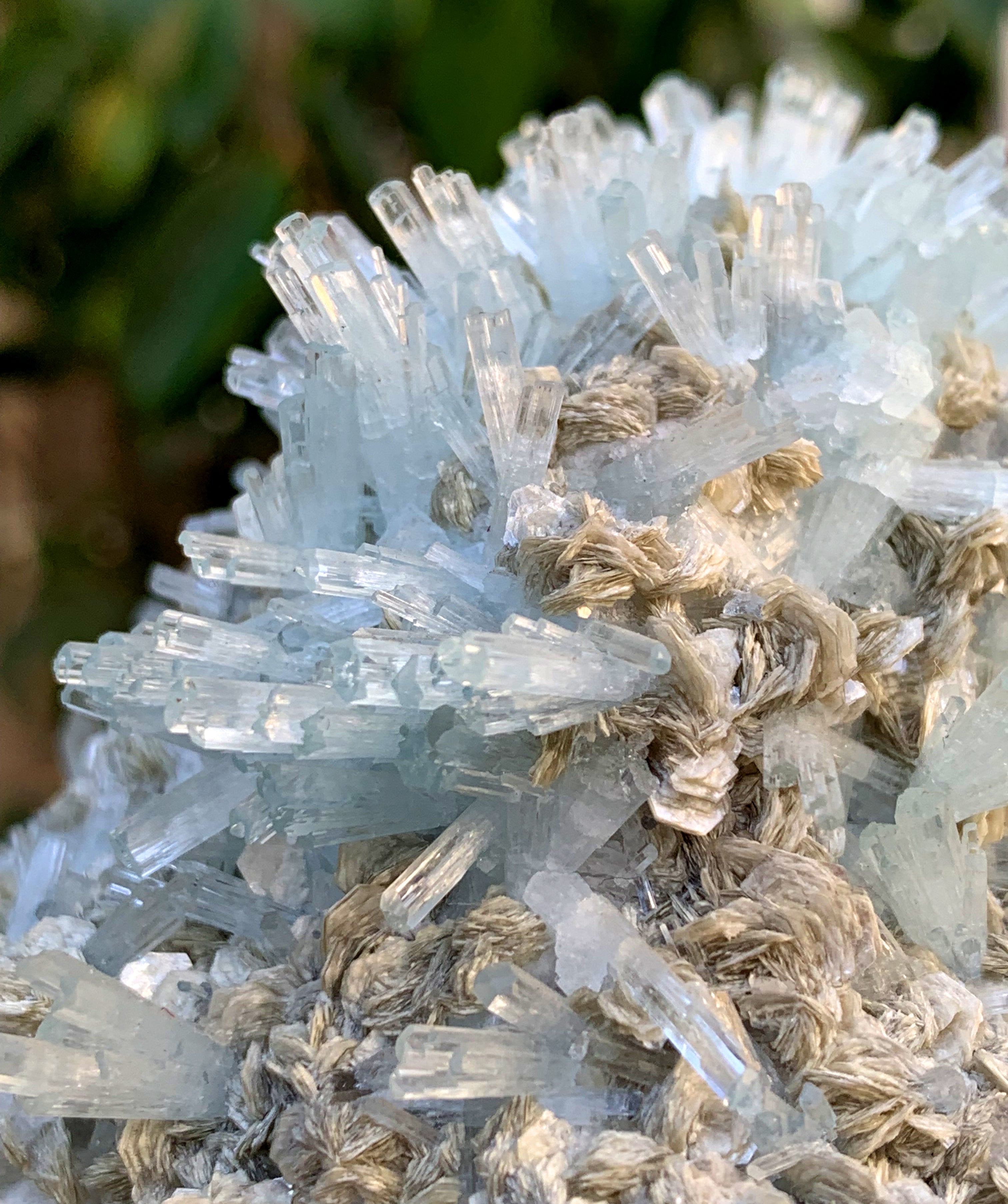 Sky Blue Aquamarine Cluster with Mica on Feldspar from Pakistan - 1157 grams