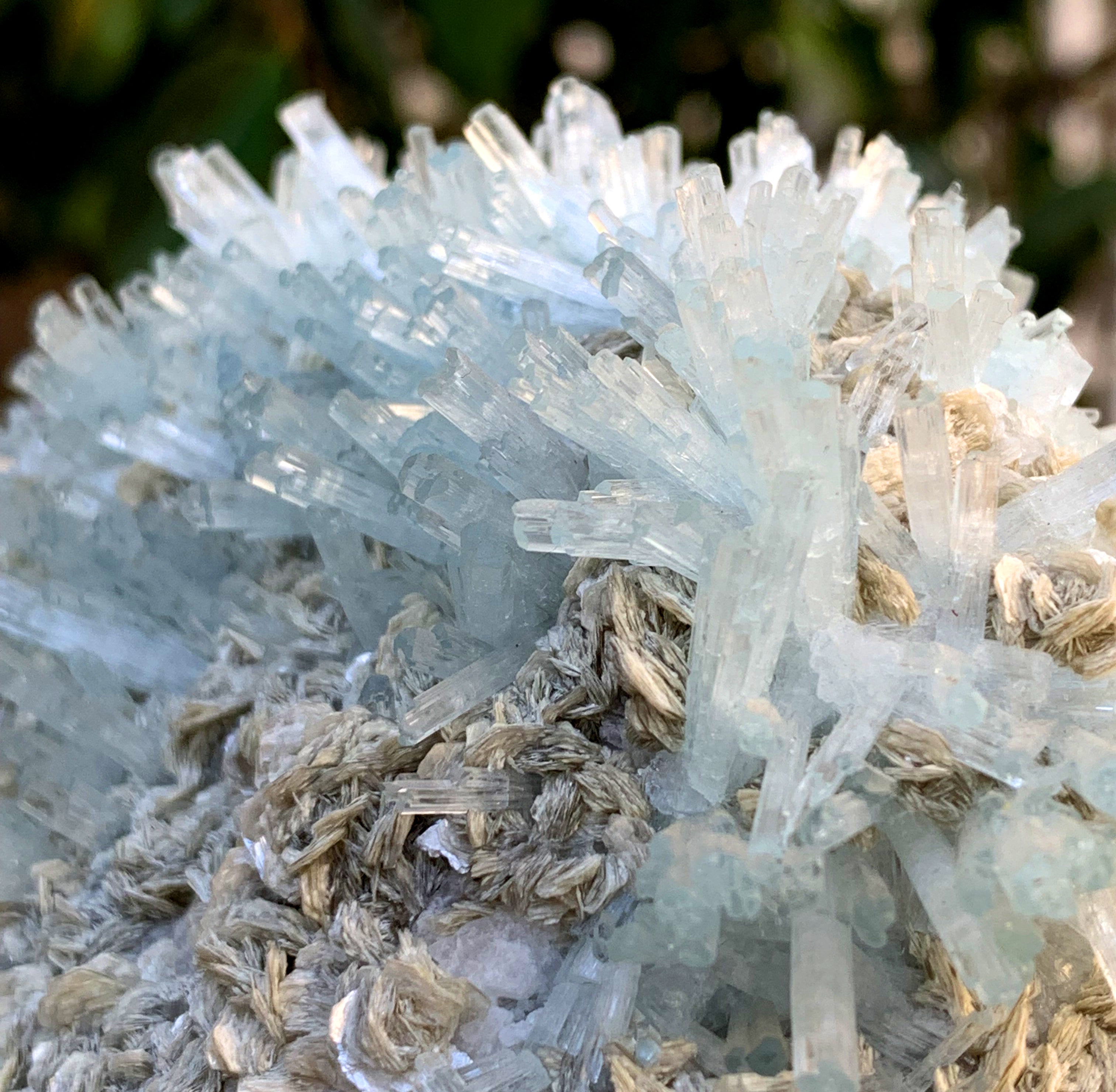 Sky Blue Aquamarine Cluster with Mica on Feldspar from Pakistan - 1157 grams