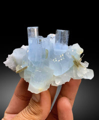 Natural Sky Blue Aquamarine Cluster with Mica from Pakistan - 131 gram