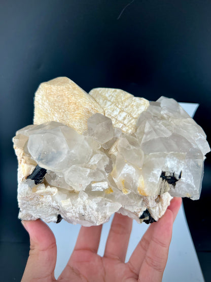 Red Spessertite Garnet Crystal With Schorl and Feldspar On Quartz From Pakistan - 1923 Grams