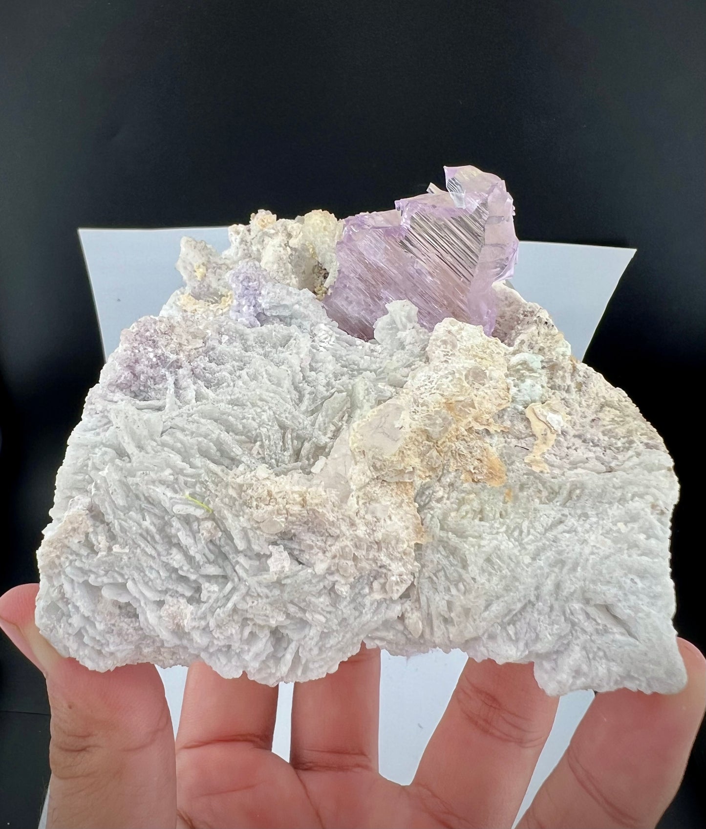 Pink Kunzite Crystal With Albite on Quartz From Afghanistan - 745 Grams