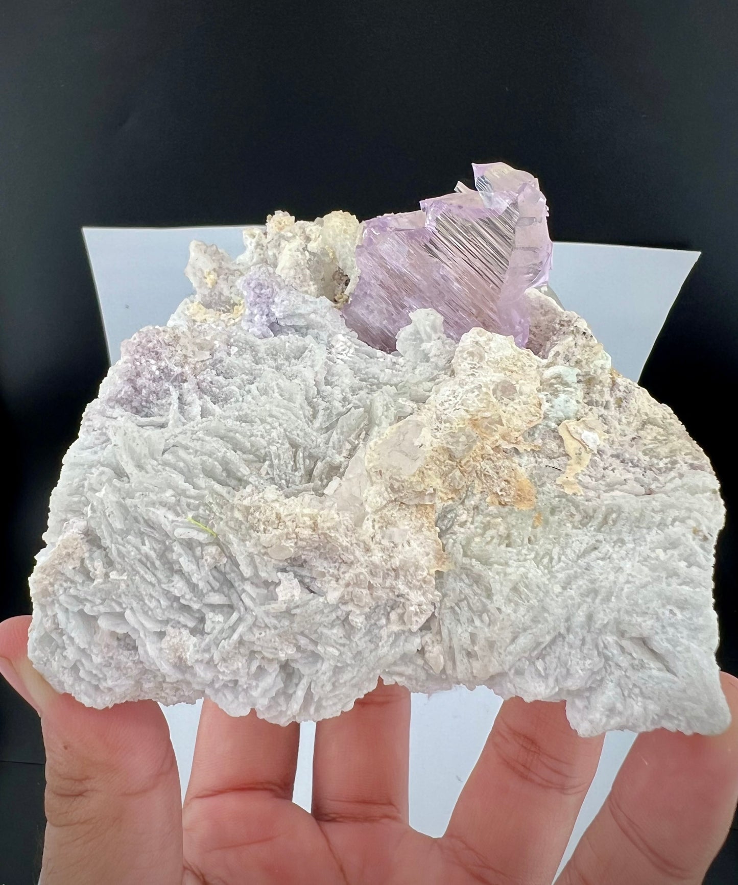 Pink Kunzite Crystal With Albite on Quartz From Afghanistan - 745 Grams