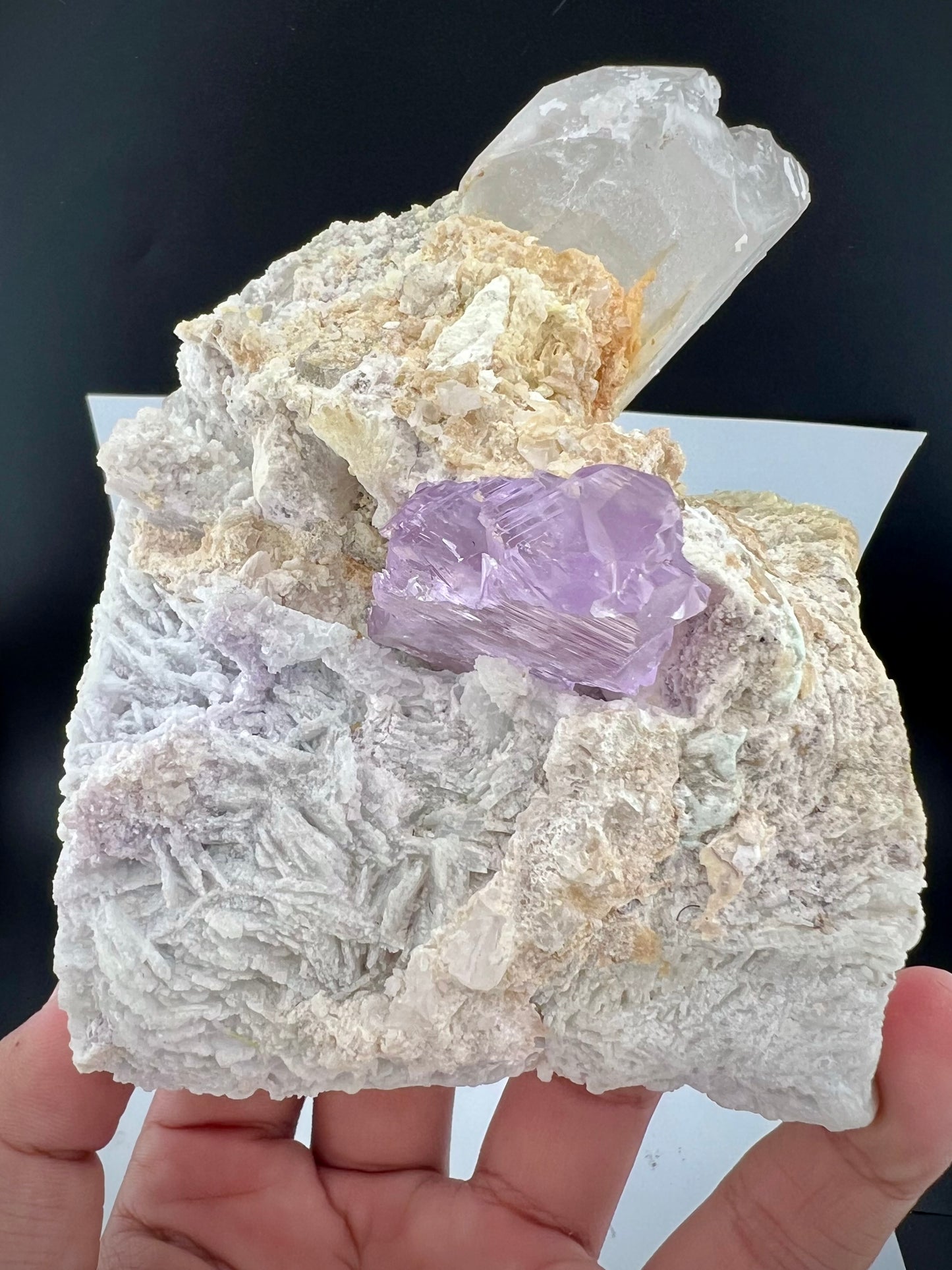 Pink Kunzite Crystal With Albite on Quartz From Afghanistan - 745 Grams