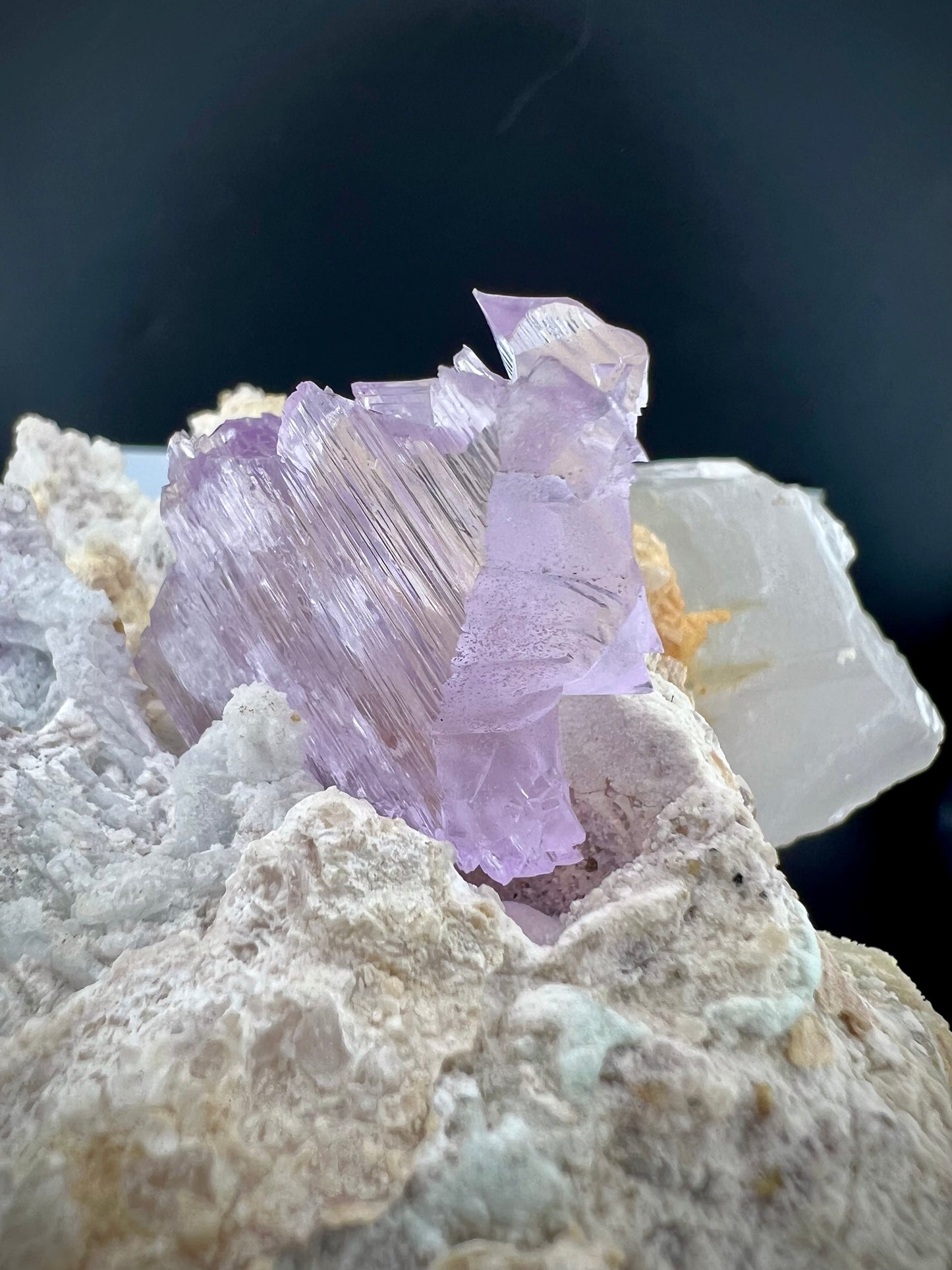Pink Kunzite Crystal With Albite on Quartz From Afghanistan - 745 Grams