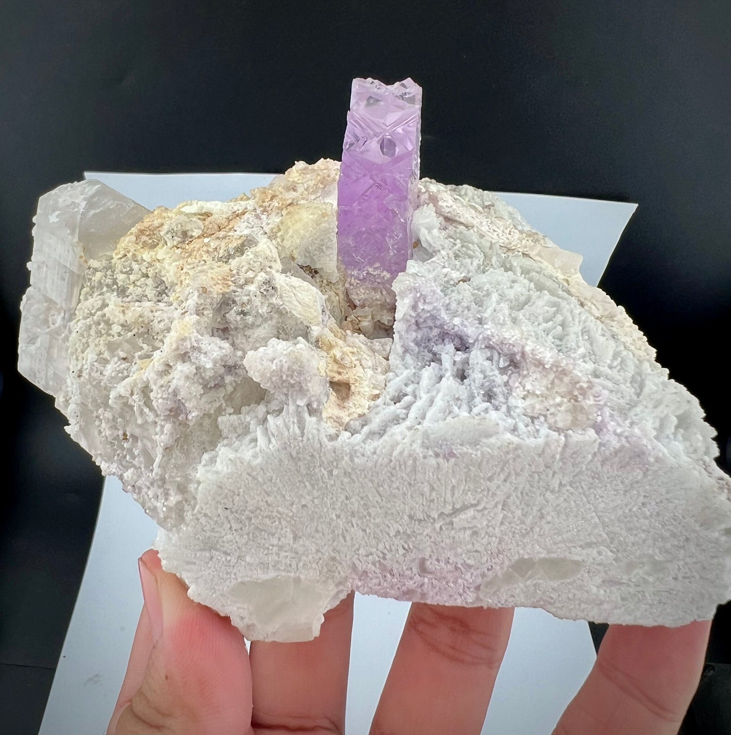 Pink Kunzite Crystal With Albite on Quartz From Afghanistan - 745 Grams