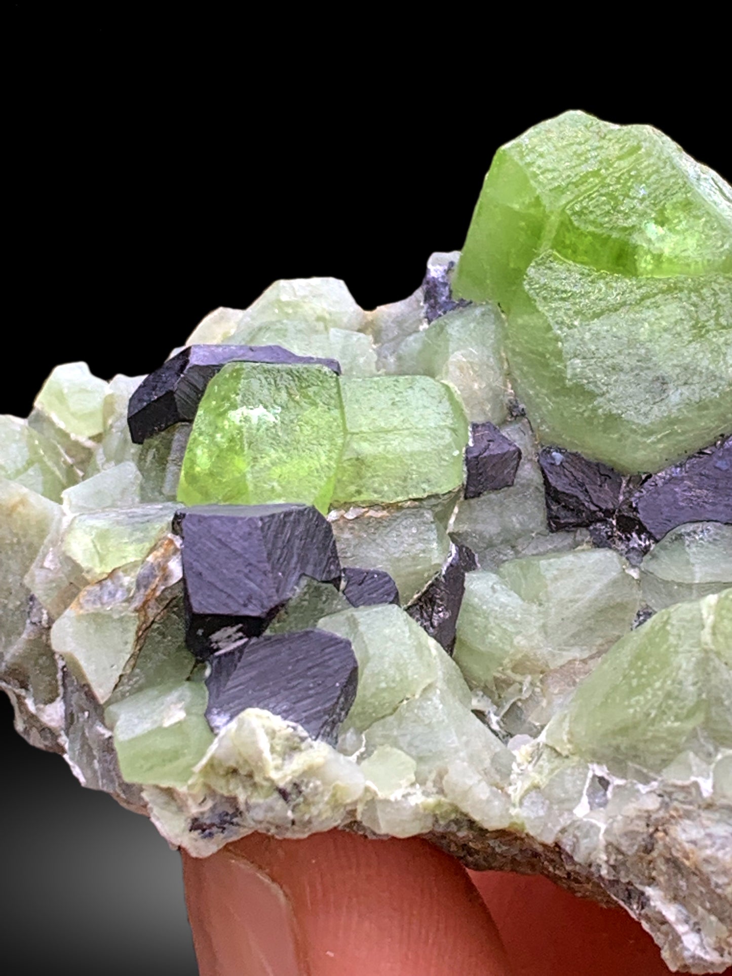 Lush Green Peridot Crystals with Magnetite, Peridot Specimen - 140 gram